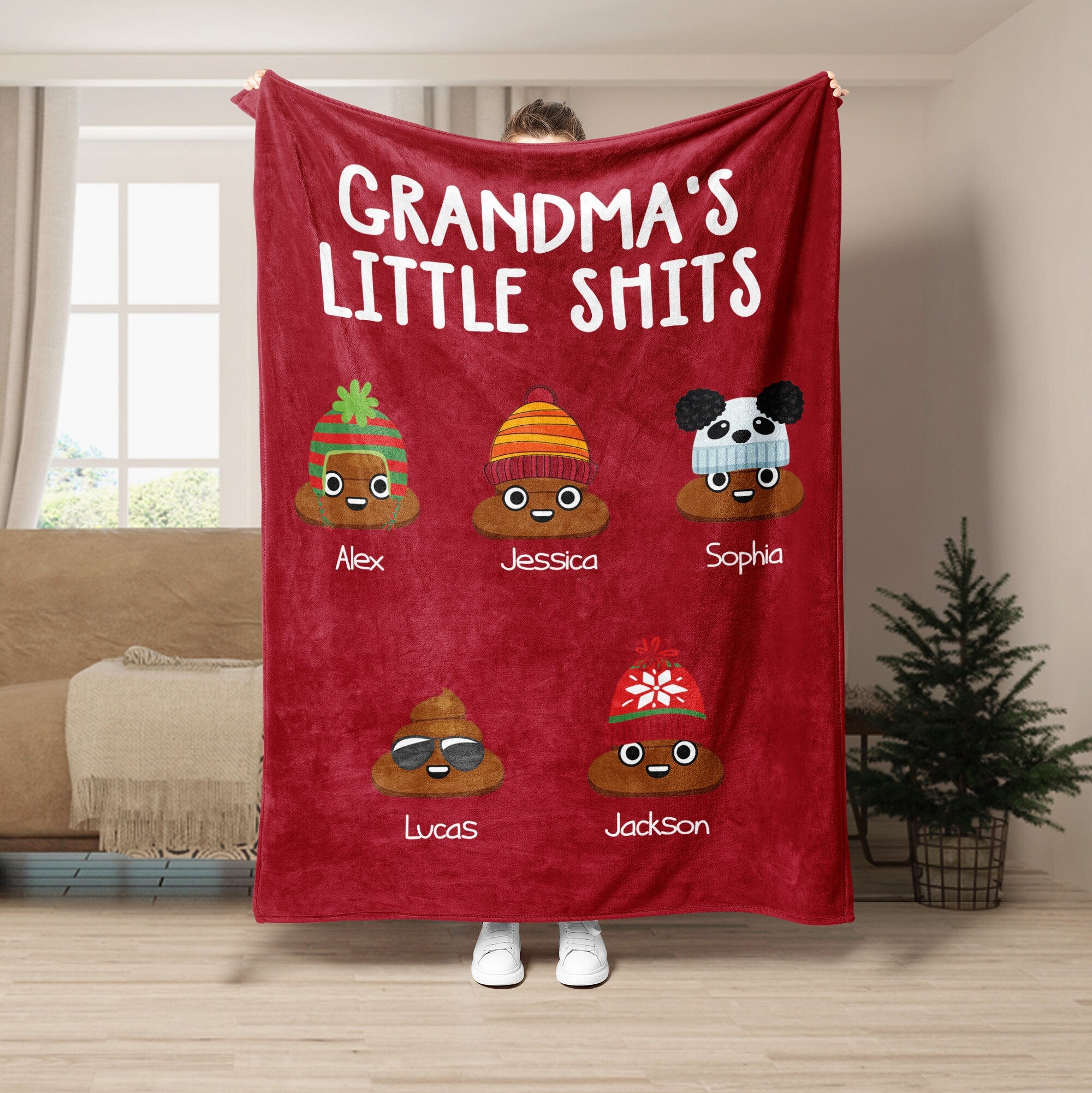 Petmytshirt Grandma Blanket Grandma's Little Shits Blanket Custom Kids Name Gift for Grandma Mom