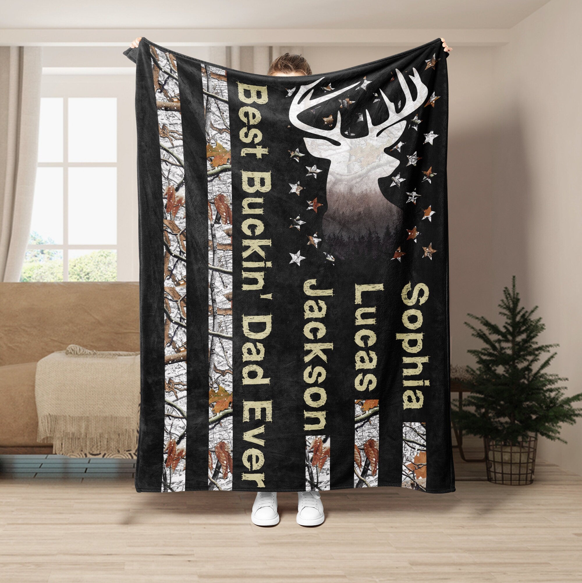 Petmytshirt Hunting Dad Blanket Best Buckin' Dad Ever Blanket Custom Soft Sherpa Fleece Throw Blankets