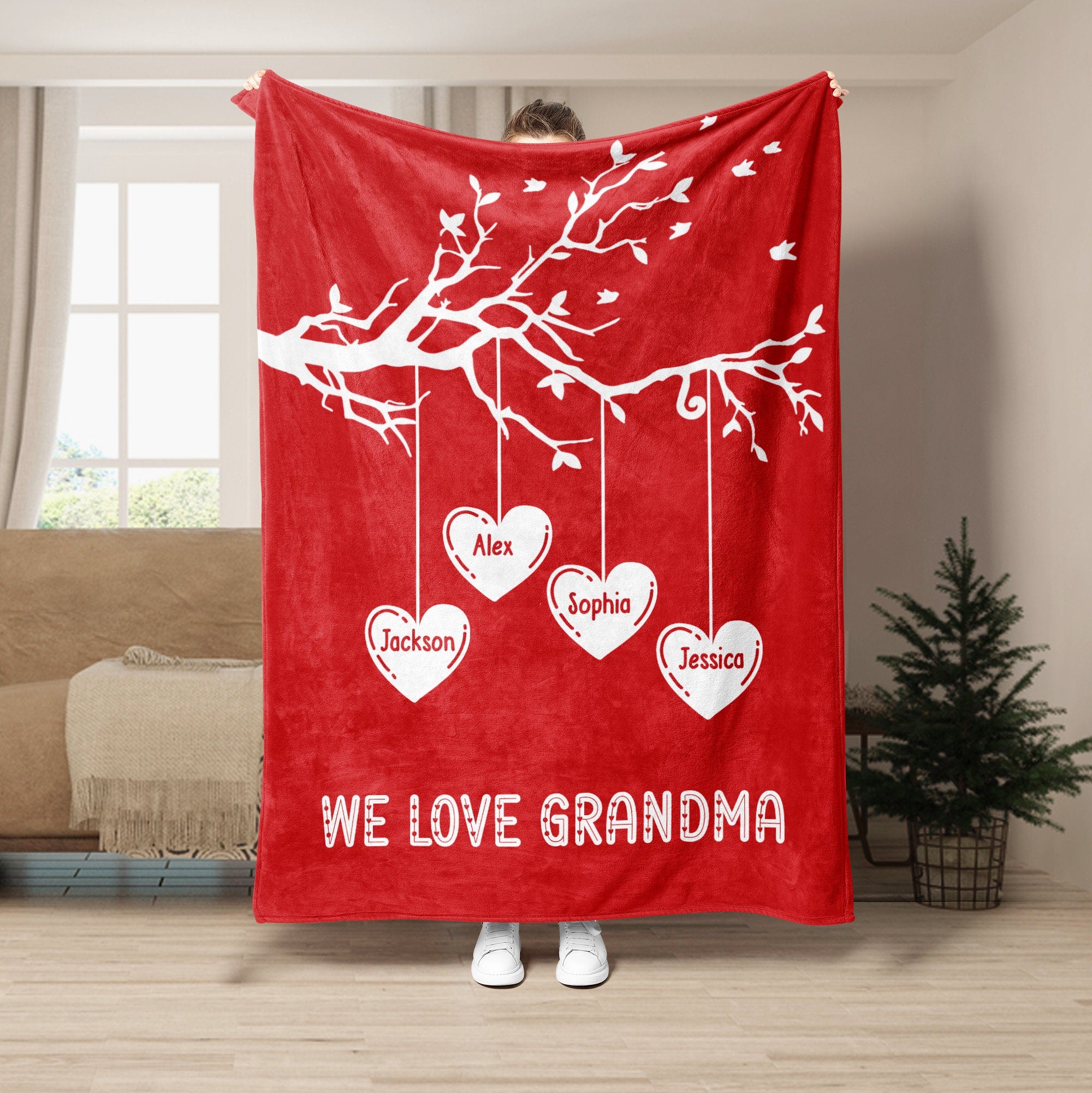 Petmytshirt Grandma Blanket Family Tree Blanket Custom Kids Name Gift for Grandma Mom