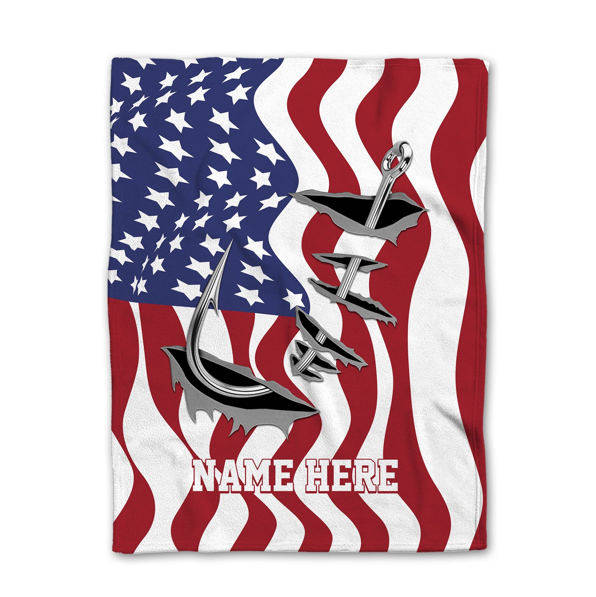 Petmytshirt Fishing Blanket US Flag Blanket Custom Name Gift For Grandpa Dad Husband Fisherman