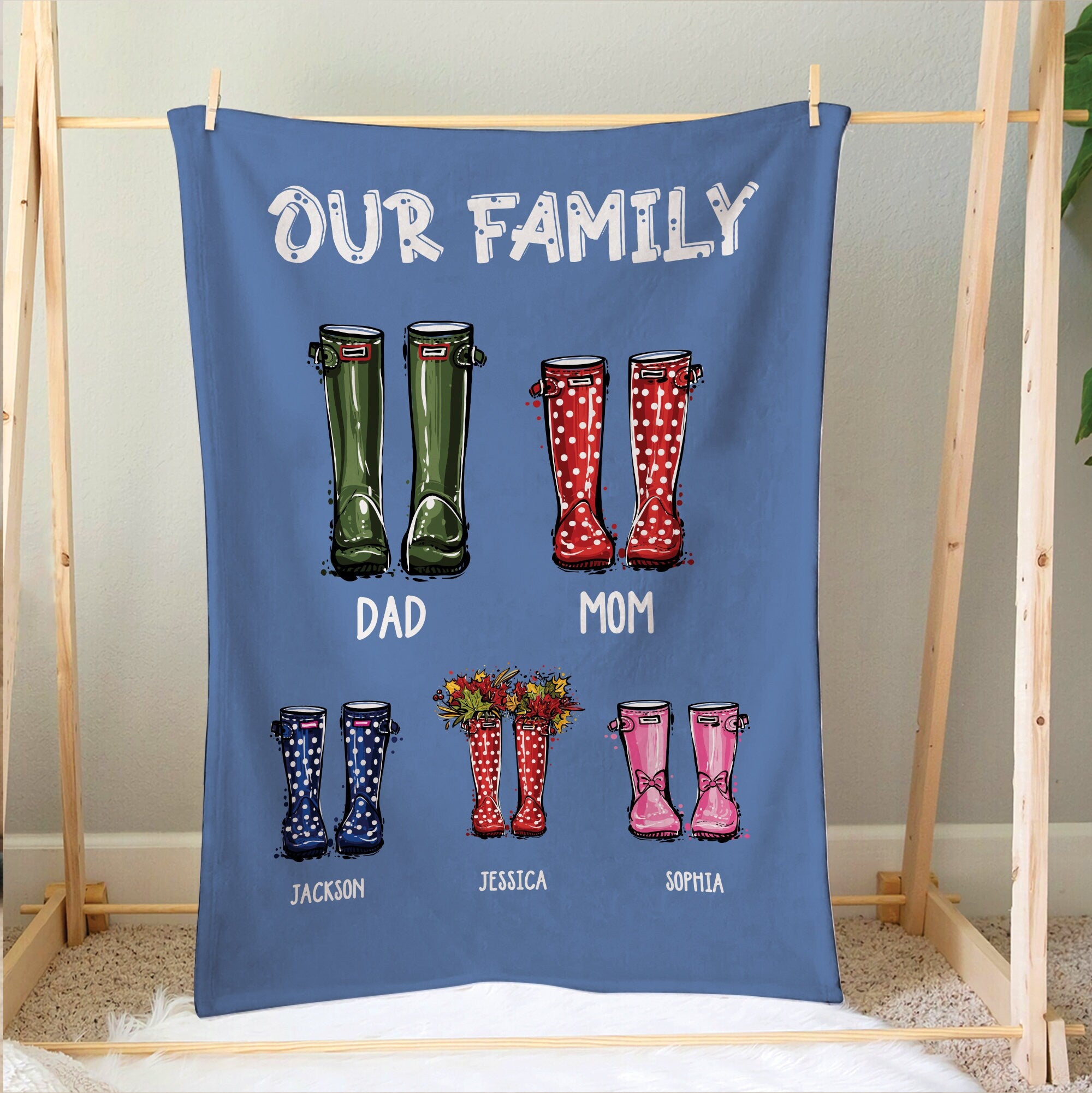Petmytshirt Family Blanket Family Boots Blanket Custom Gift for Dad Mom Son Daughter Kid
