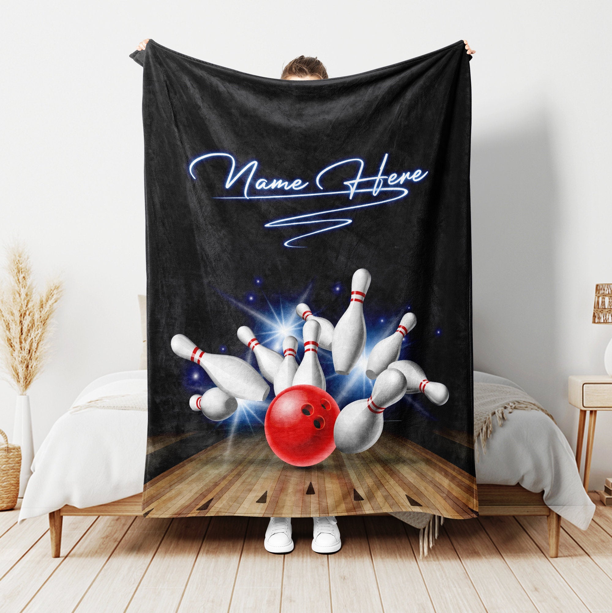 Petmytshirt Bowling Blanket Bowling Ball Blanket Custom Name Soft Cozy Sherpa Fleece Throw Blankets