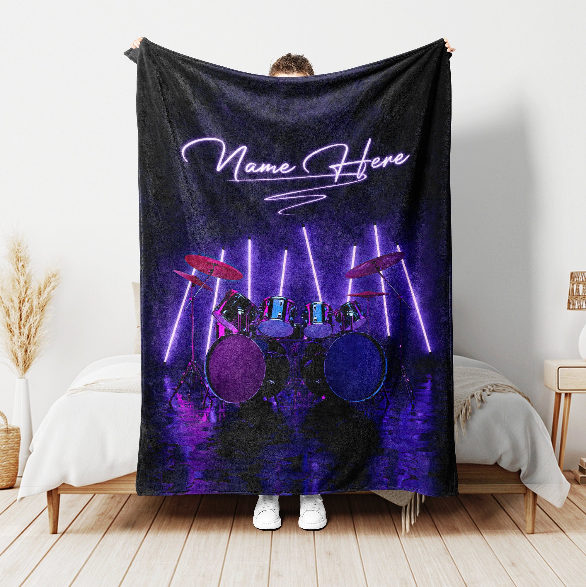 Petmytshirt Drum Kit Blanket Custom Name Floral Gift for Drummer Drum Lover