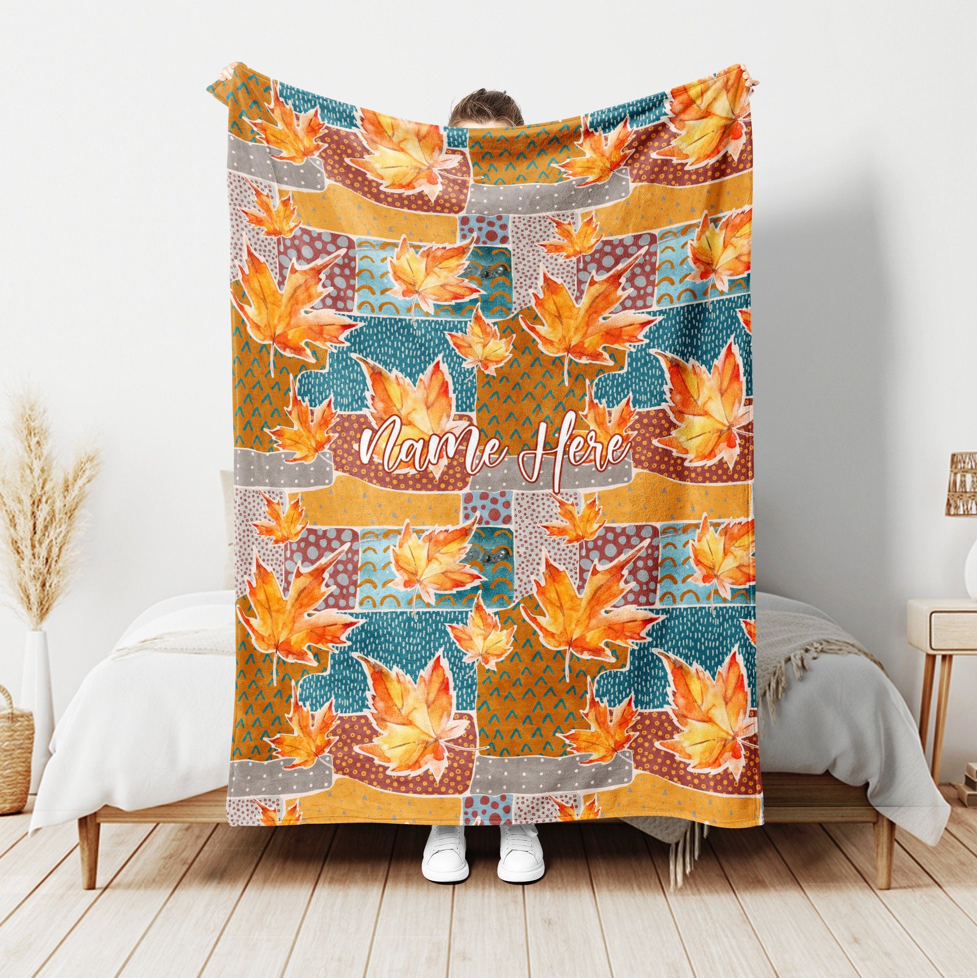 Petmytshirt Fall Leaves Blanket Autumn Floral Blanket Custom Name Thanksgiving Gift Fall Gifts