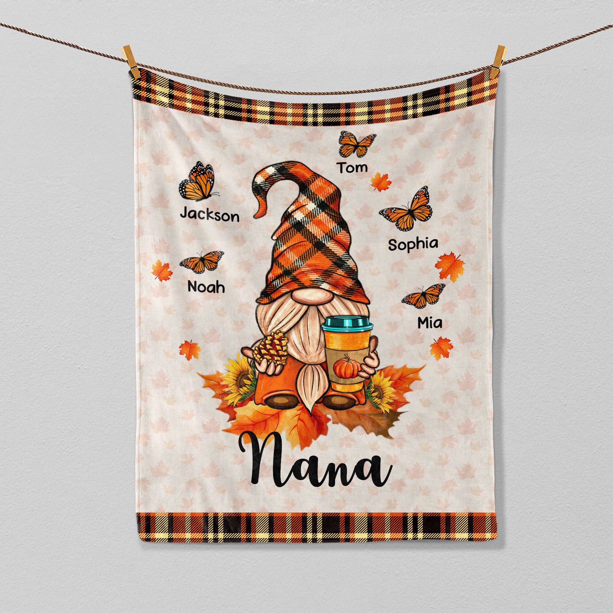 Petmytshirt Fall Grandma Blanket Gnome Grandma Blanket Custom Name Thanksgiving for Grandma Mom