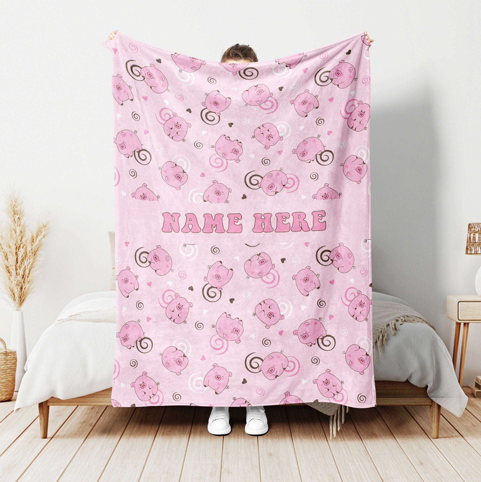 Petmytshirt Pig Blanket Cute Pig Blanket Custom Name Gift For Pig Lover Girl Daughter Kid