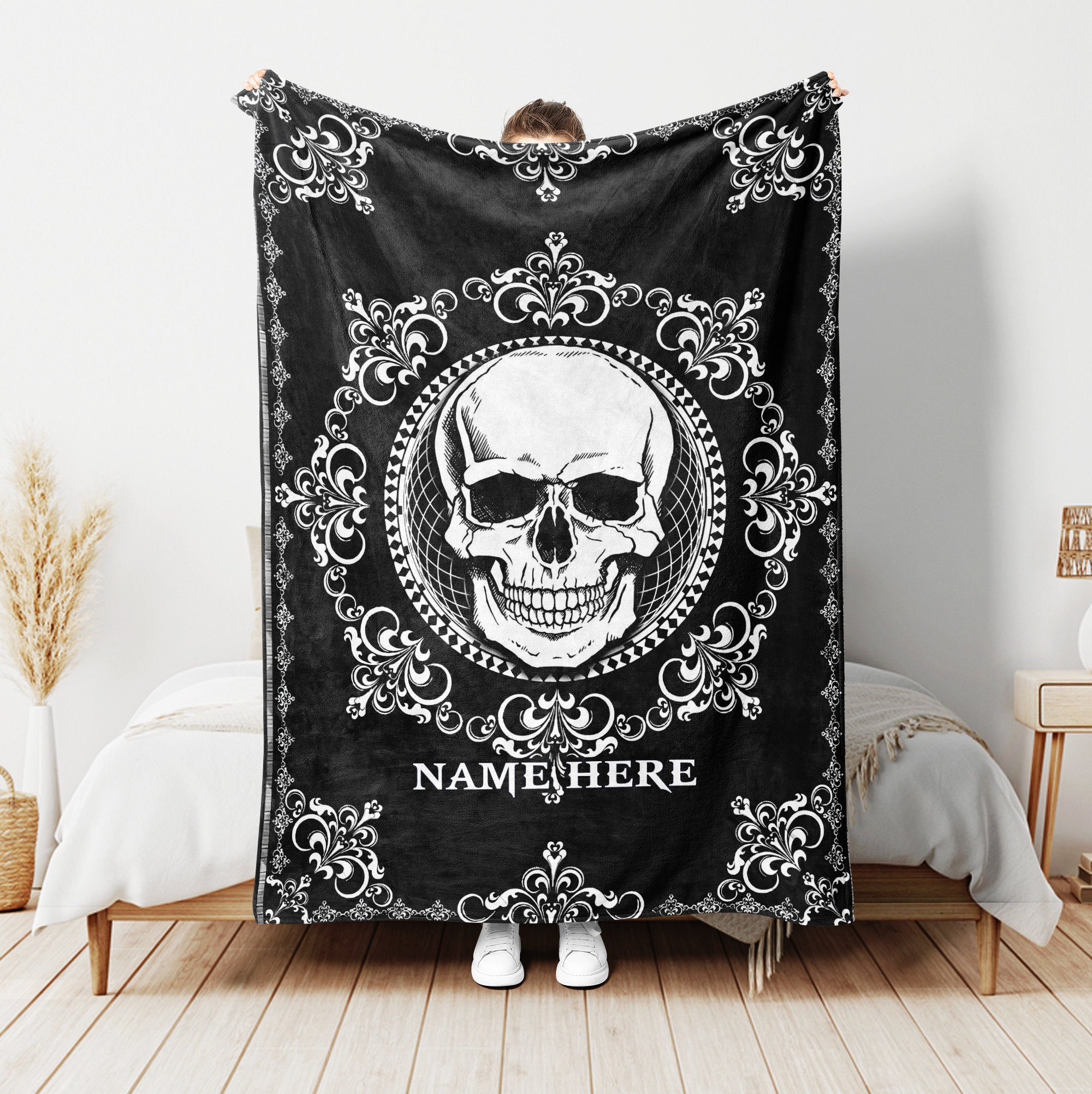 Petmytshirt Skull Blanket Skull Mandala Blanket Custom Name Gift for Skull Lover