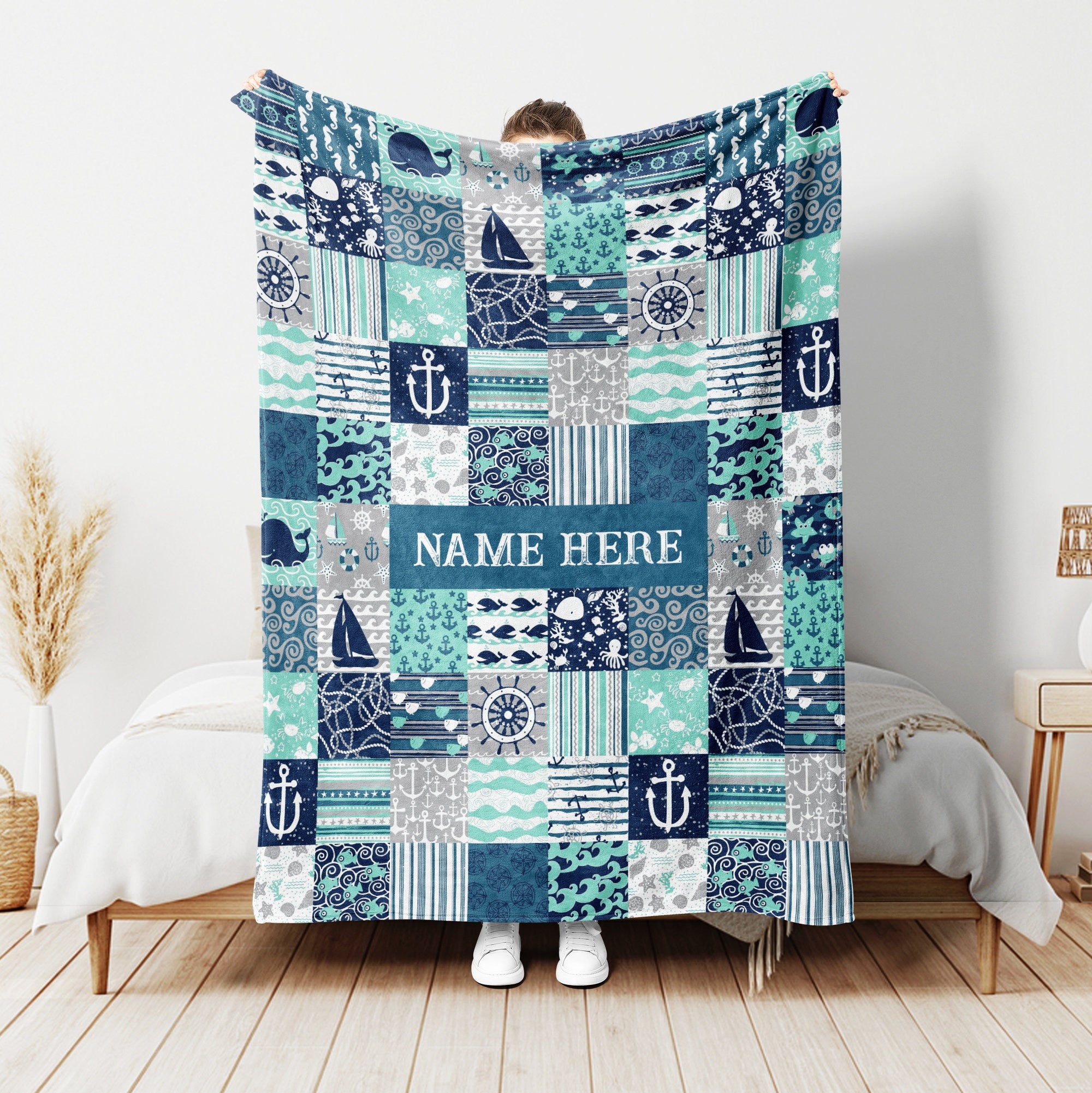 Petmytshirt Nautical Blanket Sailing Blanket Custom Name Nautical Gift
