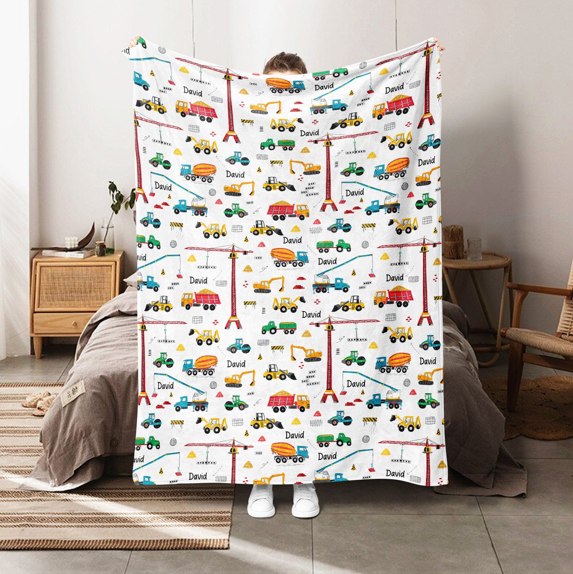 Petmytshirt Construction Equipment Blanket Custom Name Gift For Son Boy Kid