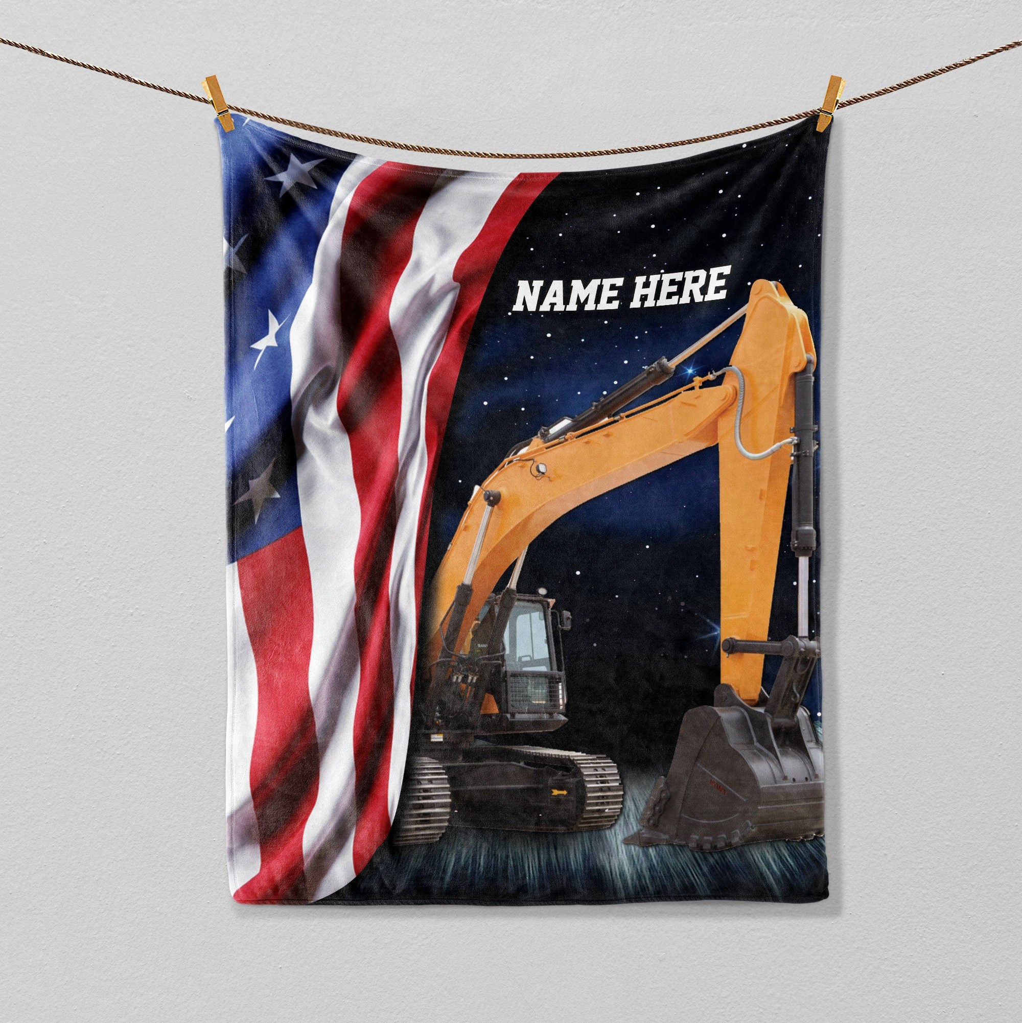Petmytshirt Excavator Blanket US Flag Blanket Custom Name Gift For Dad Husband Son Kid