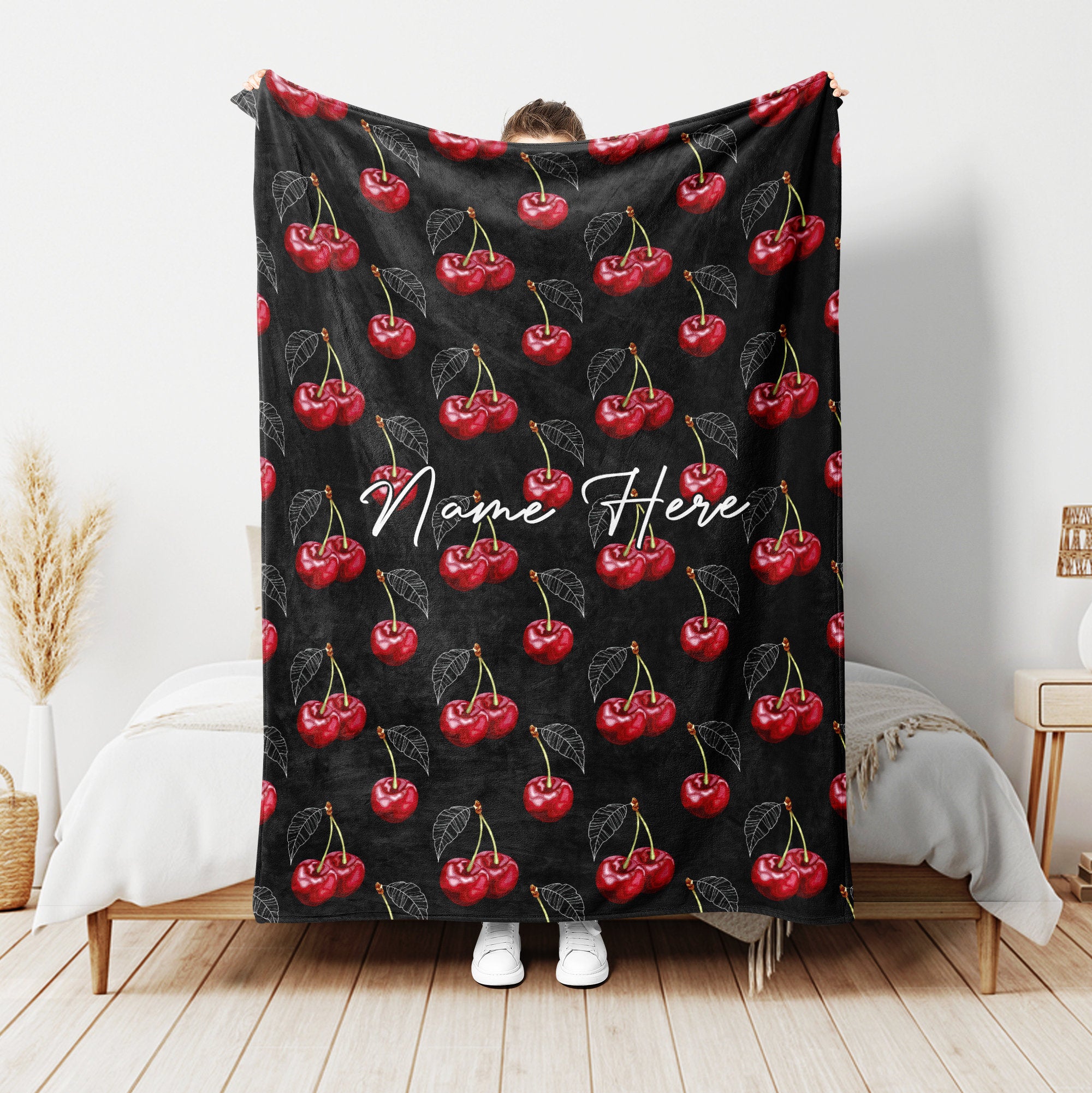 Petmytshirt Cherry Blanket Cherries Fruit Blanket Custom Name Gift For Cherry Lover