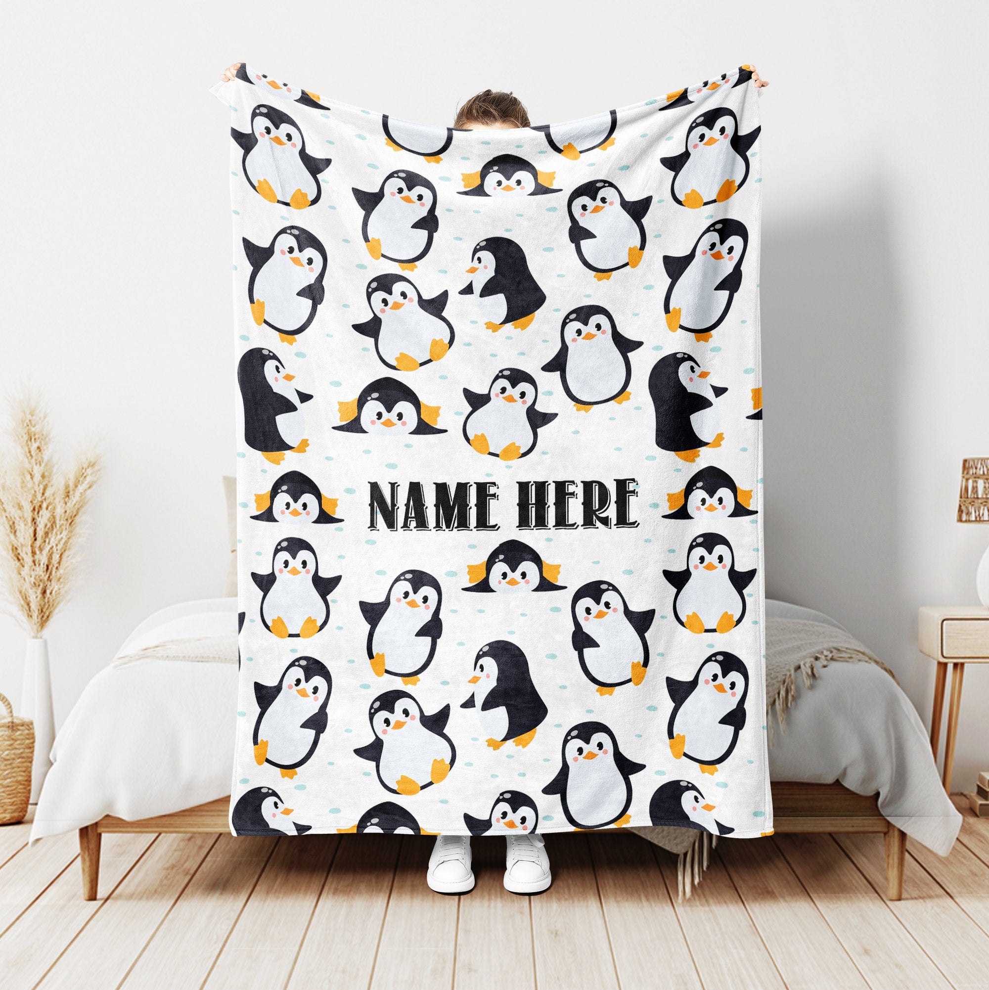 Petmytshirt Penguin Blanket Cute Penguin Blanket Custom Name Gift For Penguin Lover Her