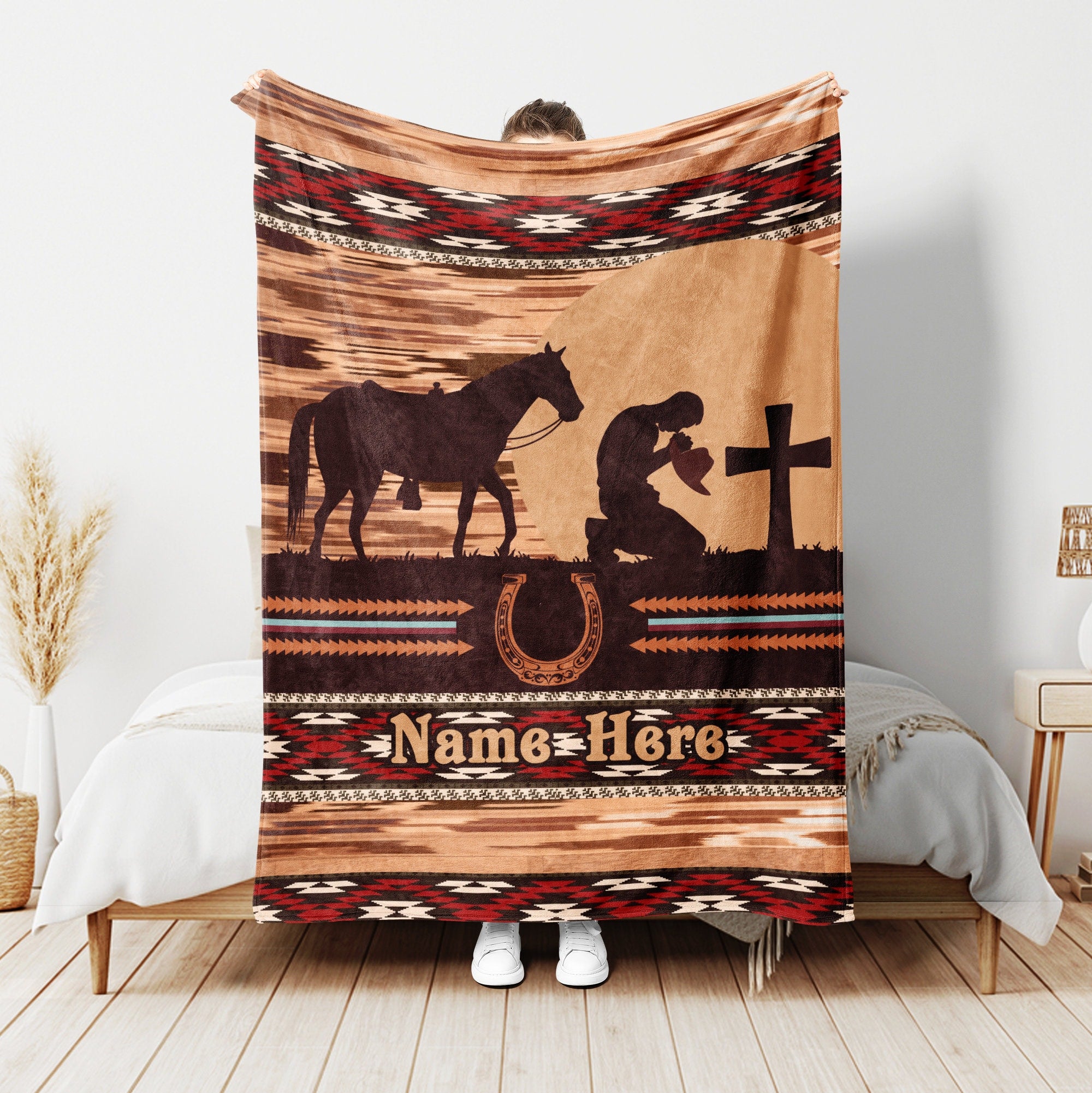 Petmytshirt Cowboy Blanket Praying Cowboy Blanket Custom Name Western Gift