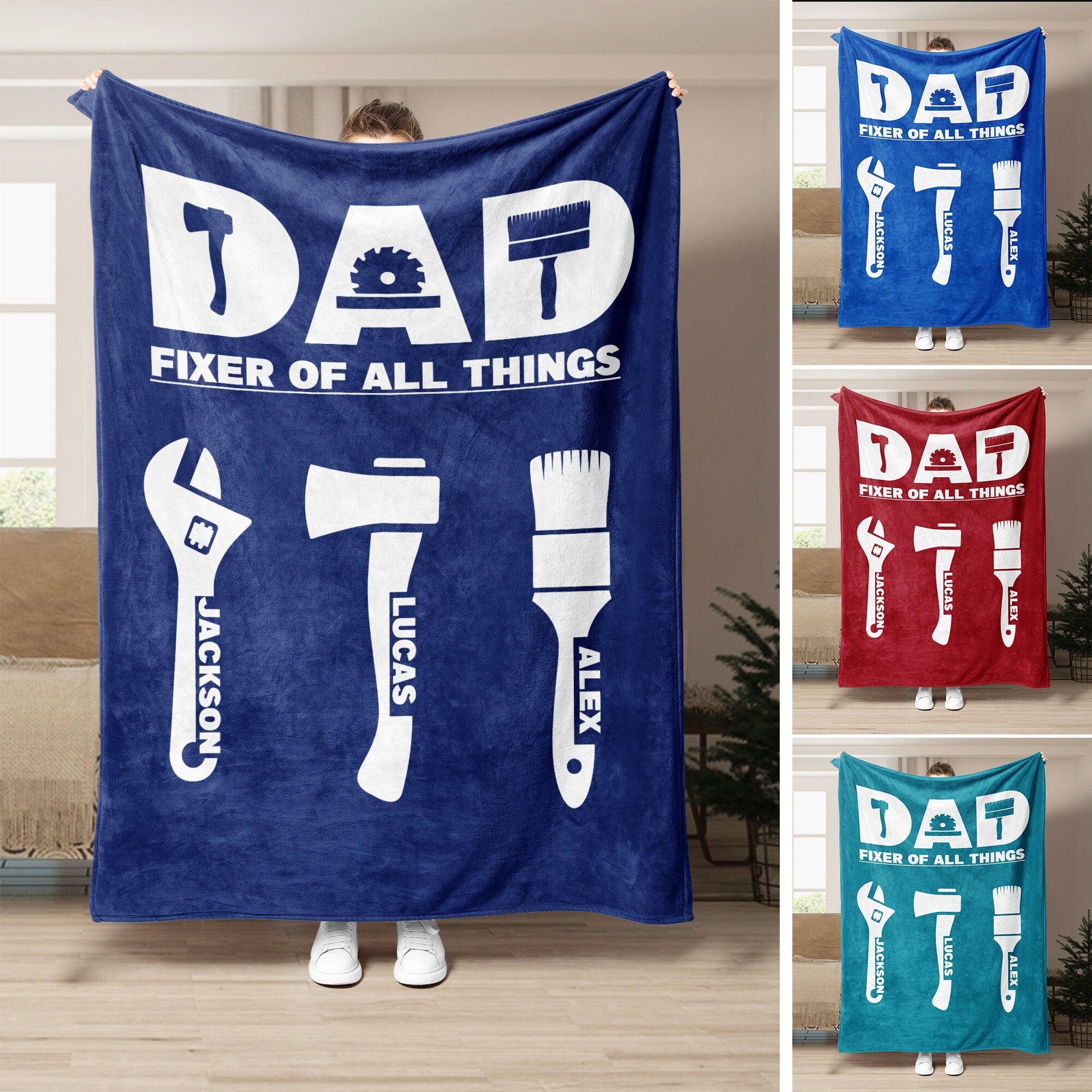 Petmytshirt Dad Blanket Dad Fixer Of All Things Blanket Custom Soft Cozy Sherpa Fleece Throw Blankets