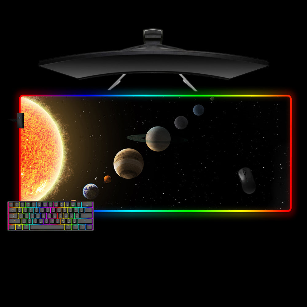 Allleftout Solar System Design M-Xxl Size Rgb Gaming Mouse Pad, Computer Desk Mat