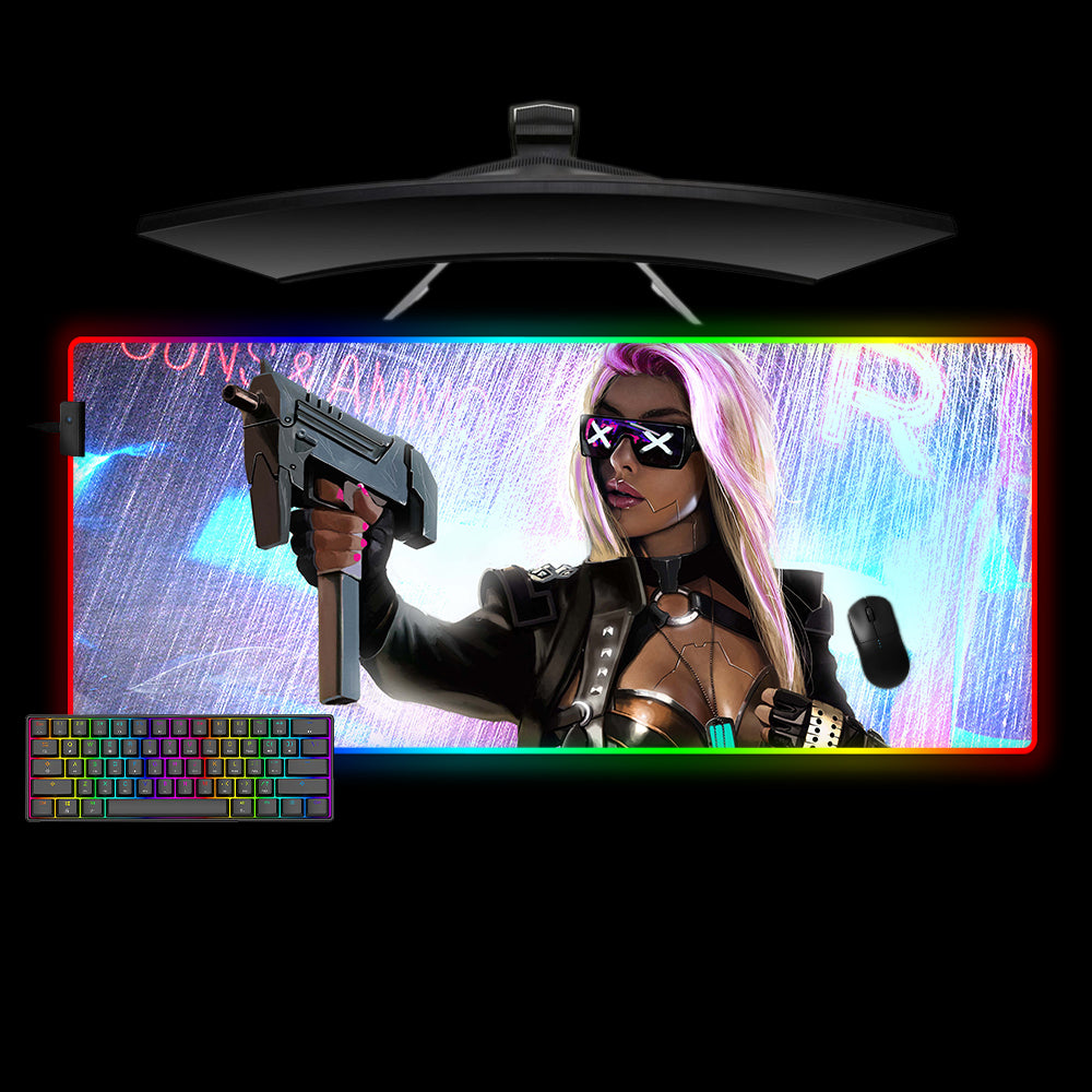 Allleftout Cyberpunk X Girl Design M-Xxl Size Rgb Gaming Mouse Pad, Computer Desk Mat