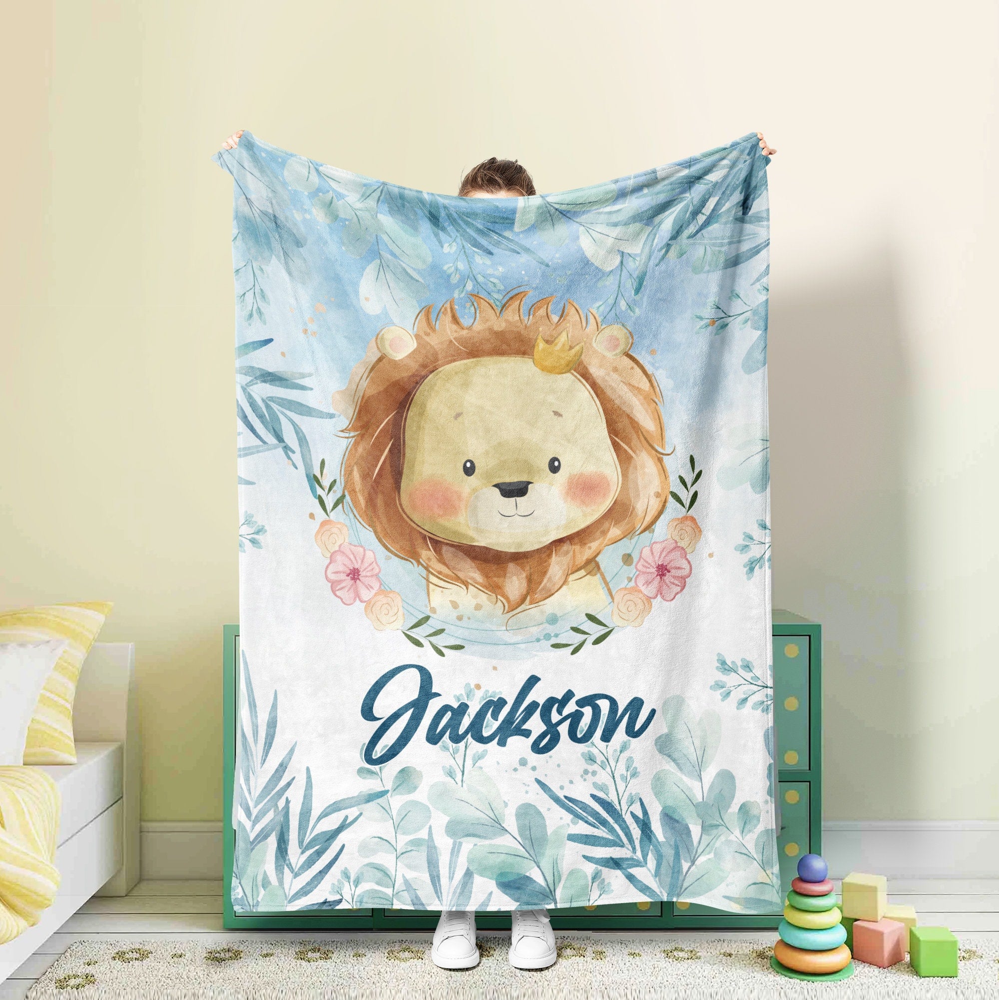 Petmytshirt Lion Baby Blanket Lion And Flower Fleece Blanket Custom Name Kid Blanket Birthday Gift For Baby Boy Kid