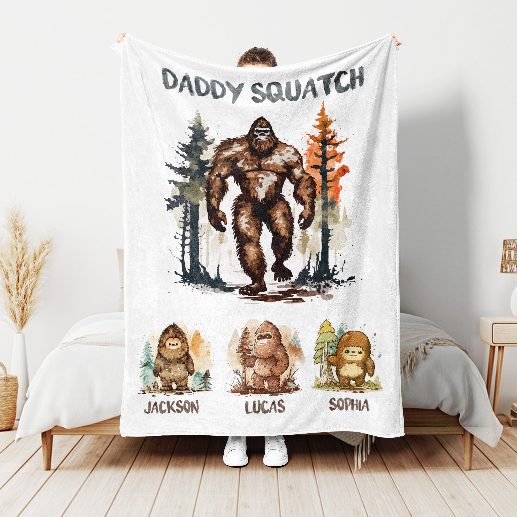 Petmytshirt Dad Blanket Papasquatch Bigfoot Blanket Custom Name Soft Cozy Sherpa Fleece Throw Blankets