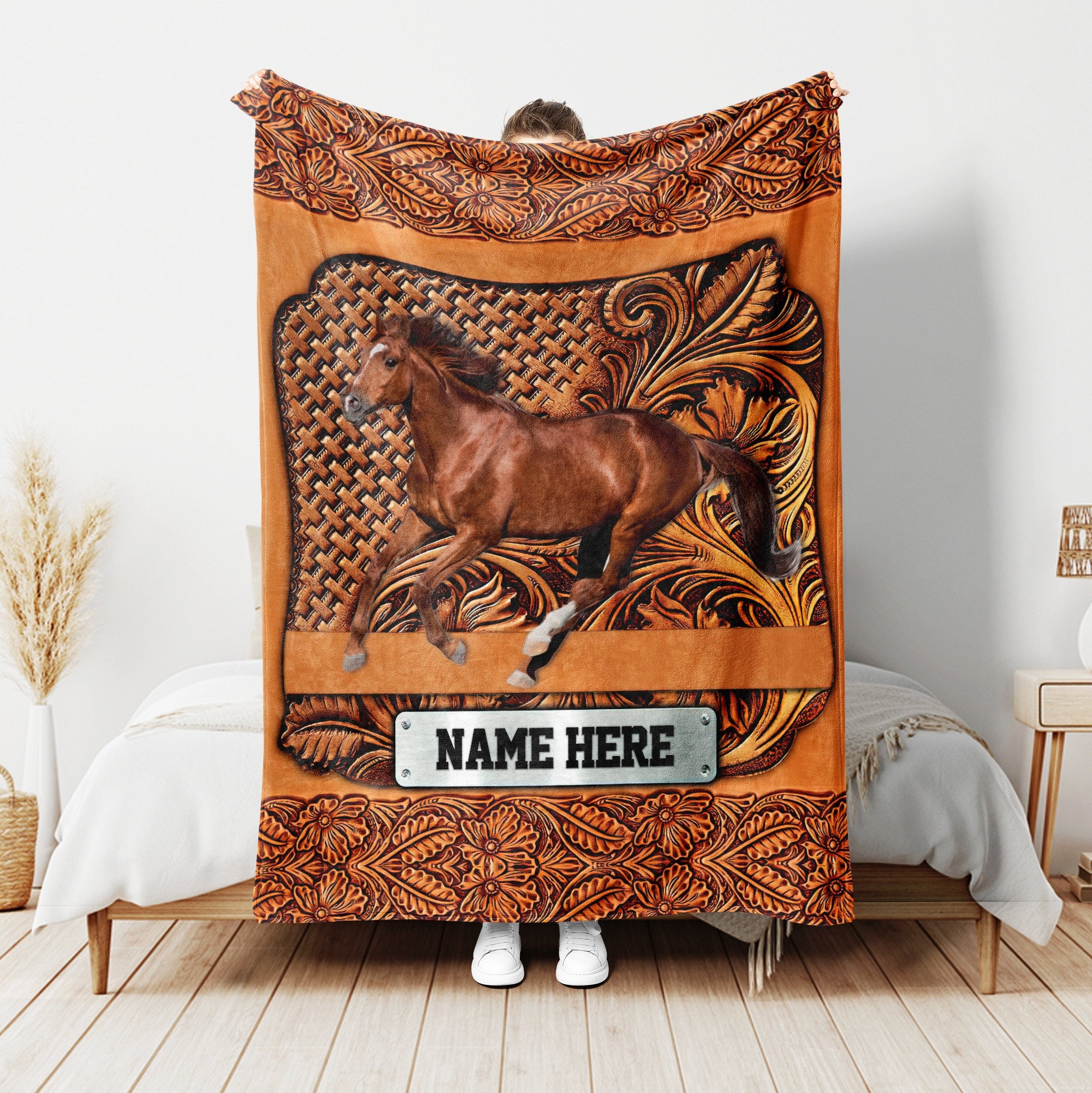 Petmytshirt Horse Blanket Horse Floral Blanket Custom Name Gift for Horse Lover Horse Owner
