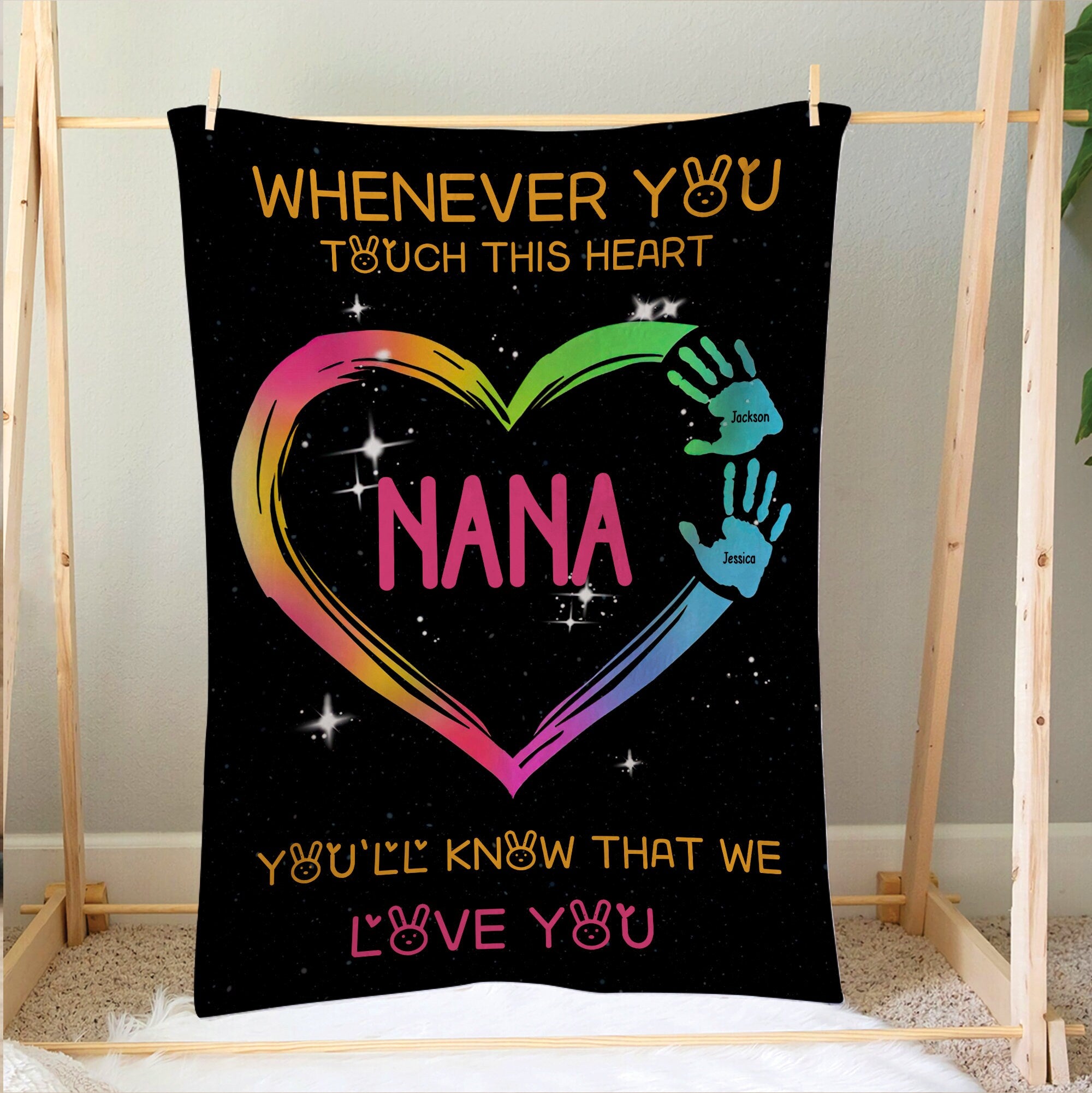 Petmytshirt Grandma Heart Blanket Mom Custom Kids Name Mother's Day Gift