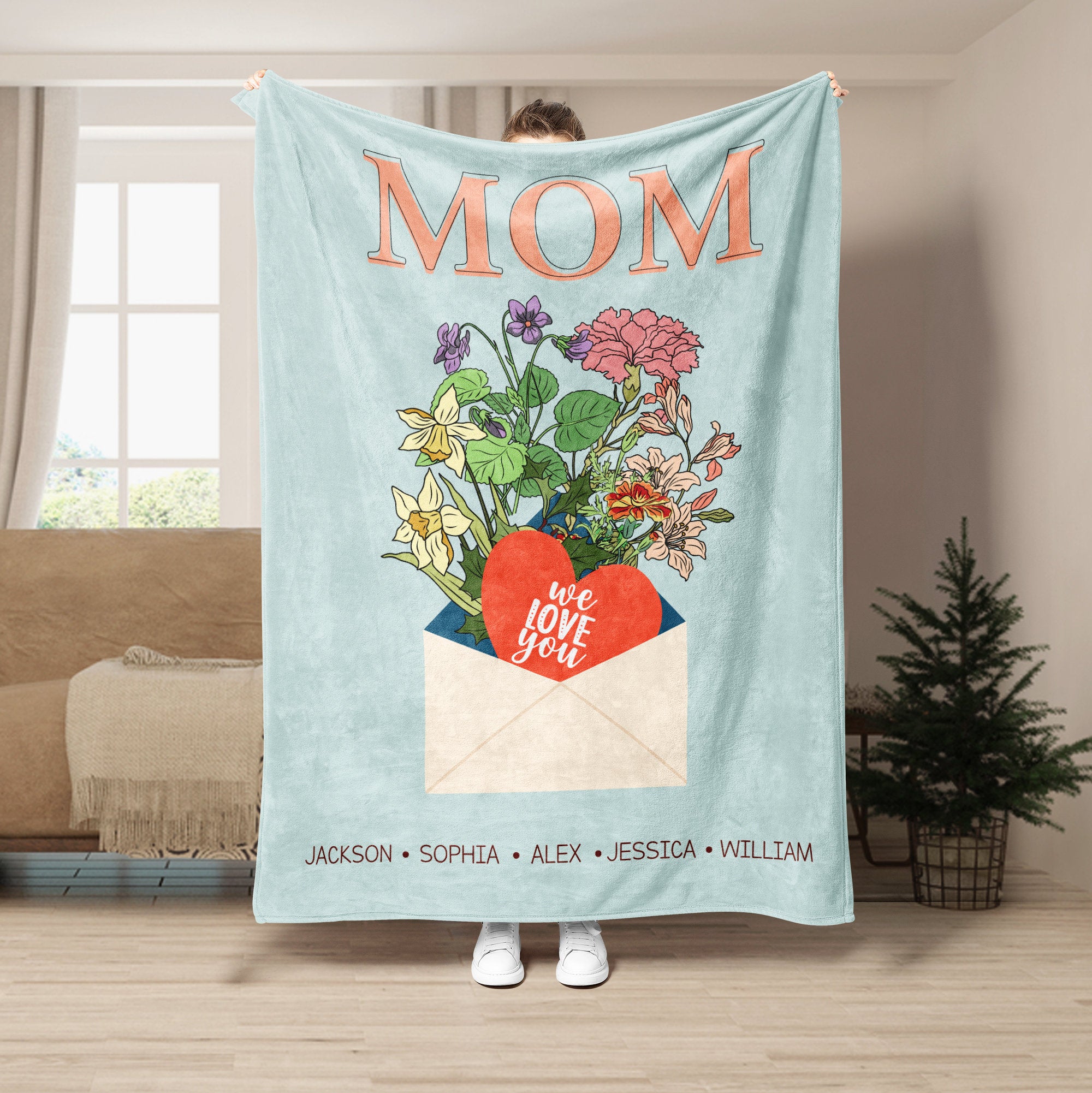 Petmytshirt Birth Flower Blanket Grandma's Garden Custom Gift for Mom Grandma Mother's Day Gift
