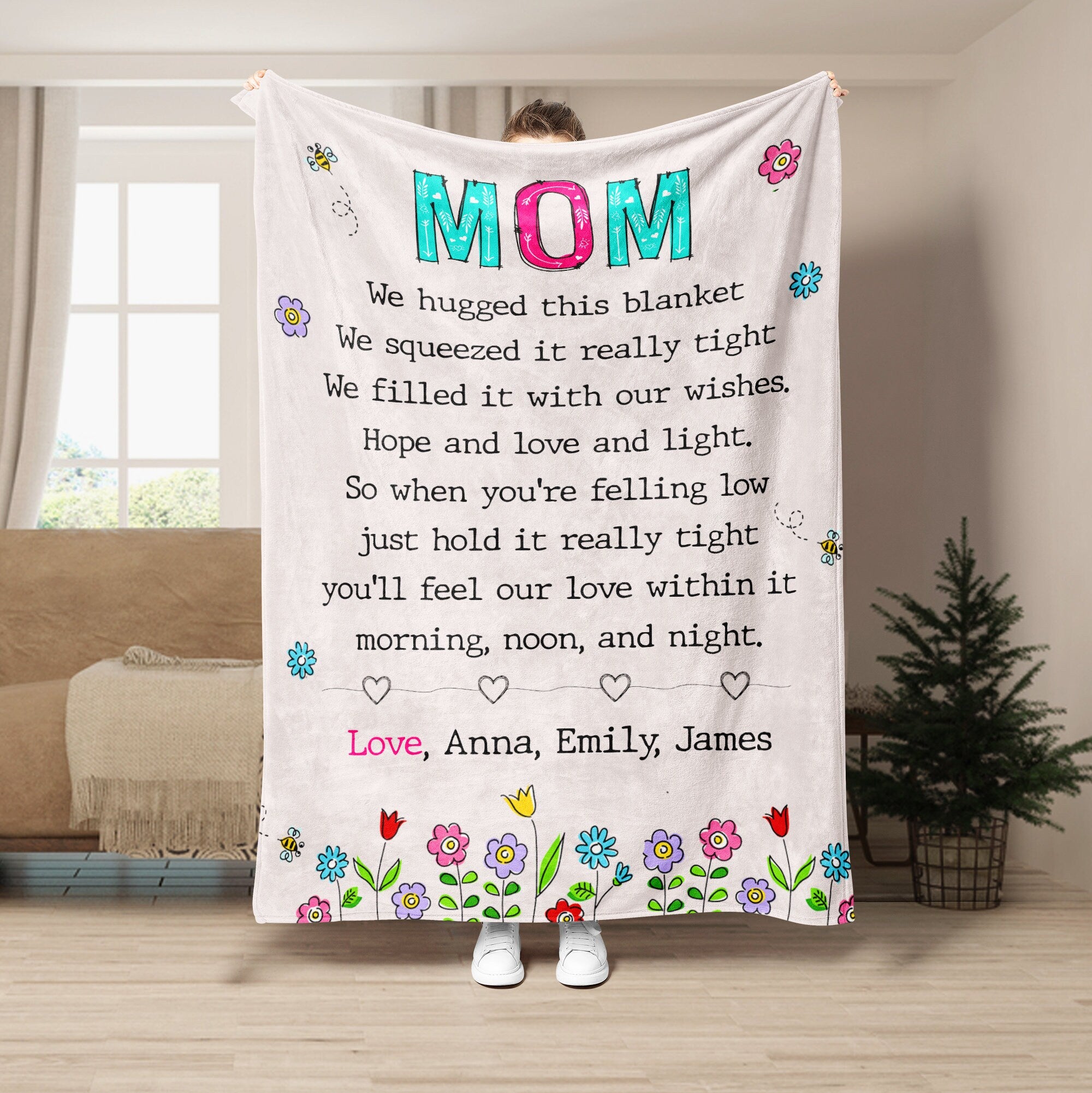 Petmytshirt Mom's Garden Blanket Grandma's Garden Custom Gift for Mom Grandma Mother's Day Gift