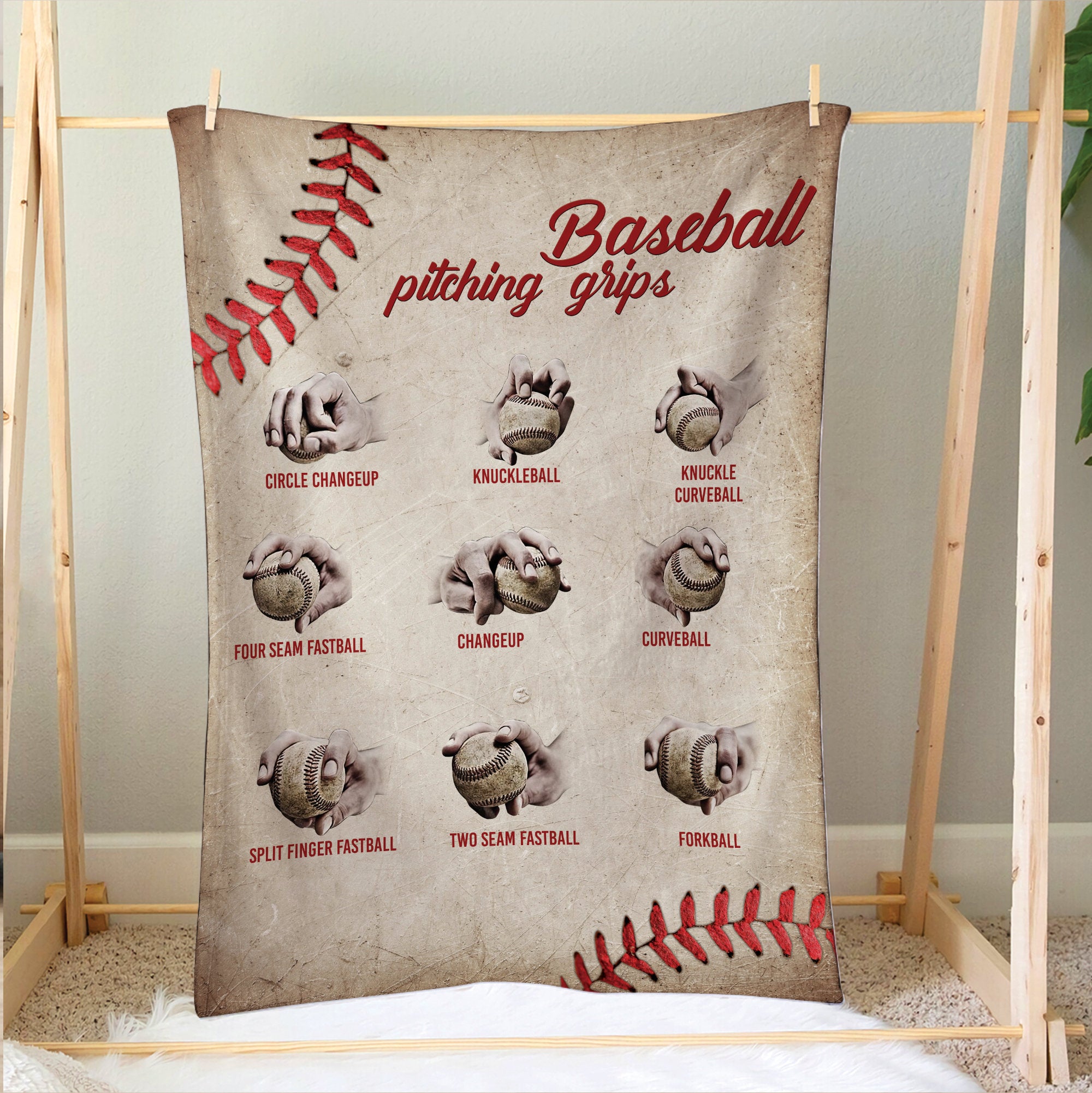 Baseball Blanket Baseball Pitching Grips Gift for Dad Husband Boyfriend Son Kid