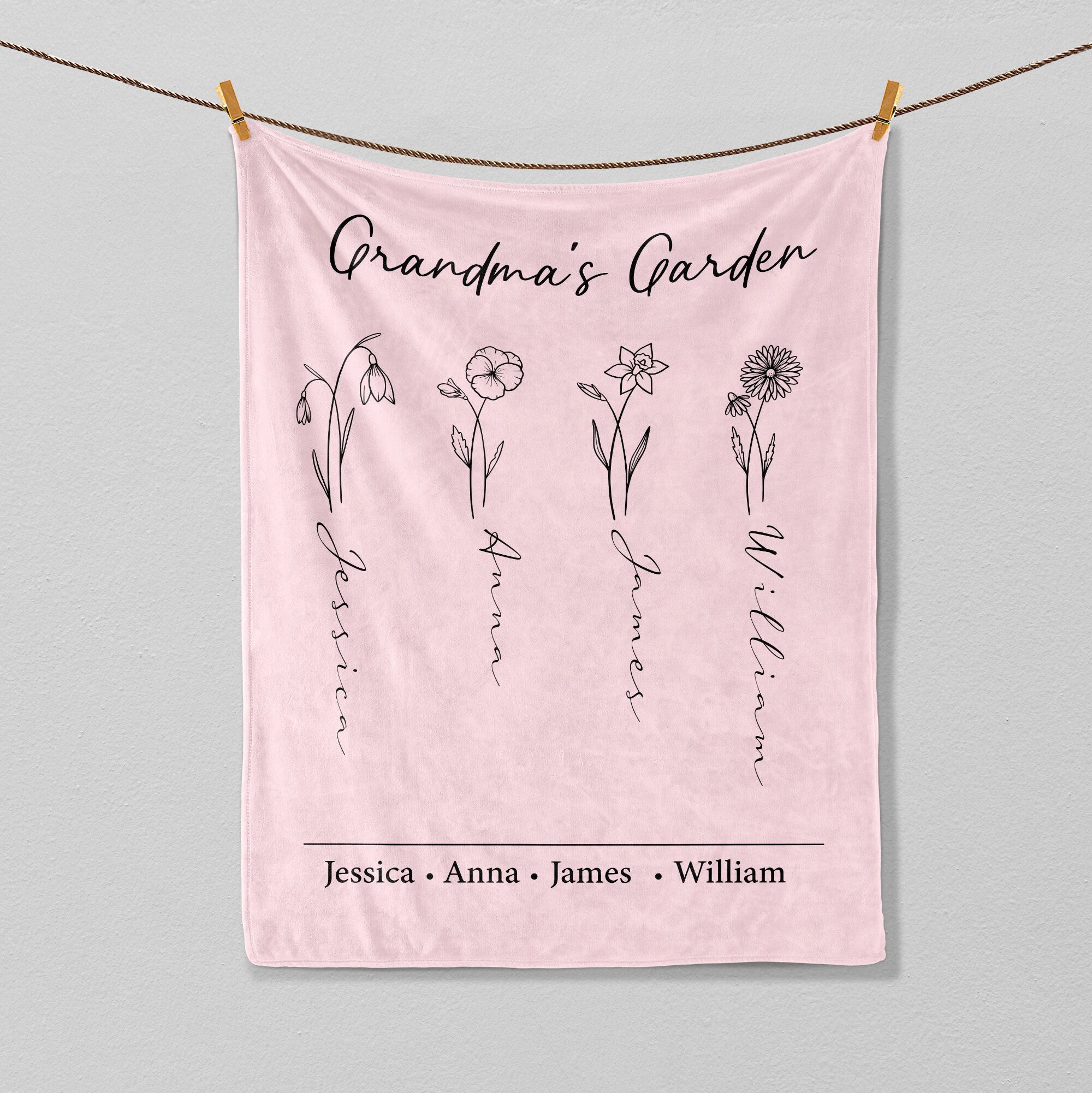 Petmytshirt Grandma's Garden Blanket Birth Flower Custom Gift for Mom Grandma Mother's Day Gift