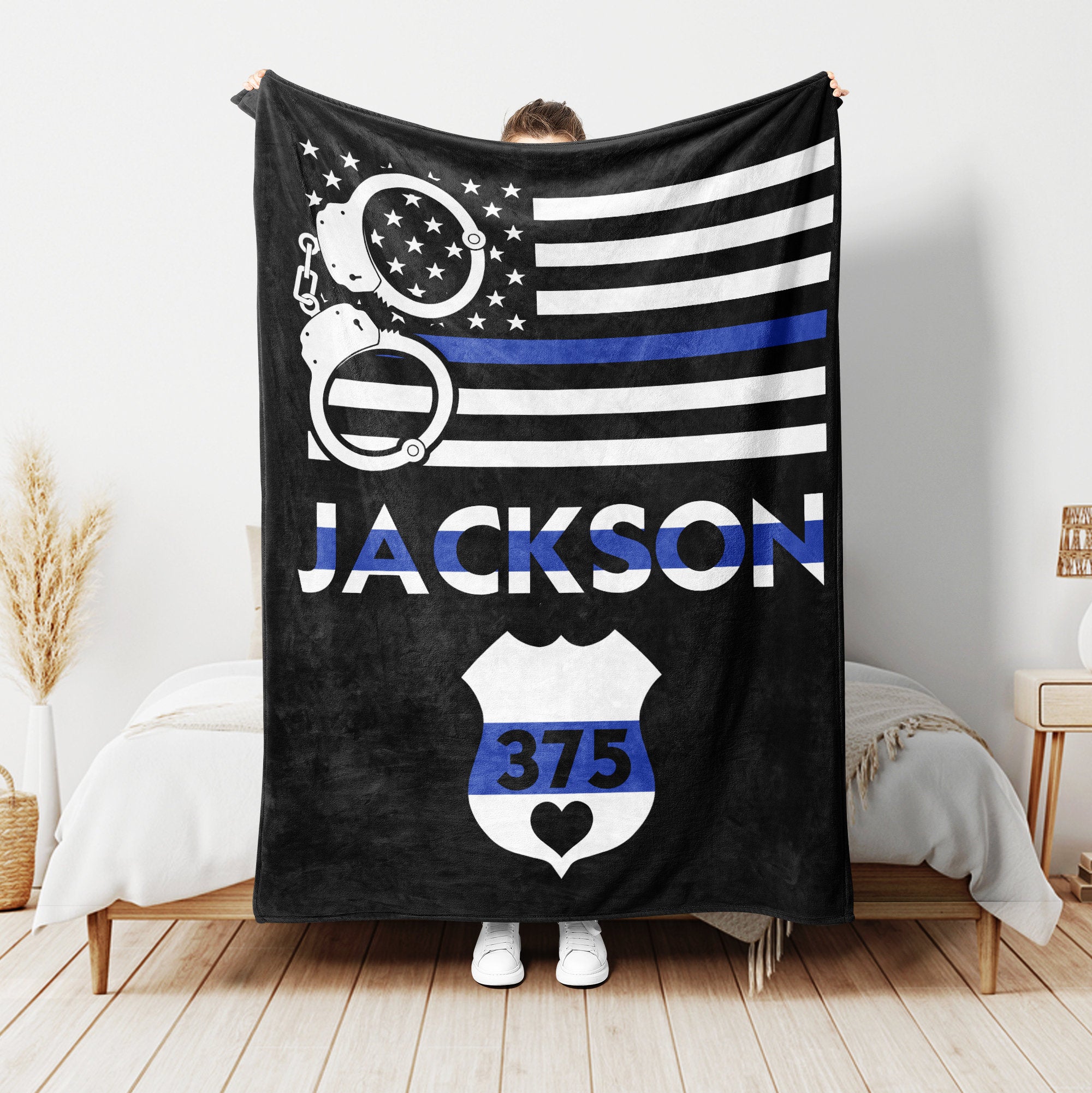 Petmytshirt Police Blanket Thin Blue Line Flag Blanket Custom Gift For Policeman Dad Husband