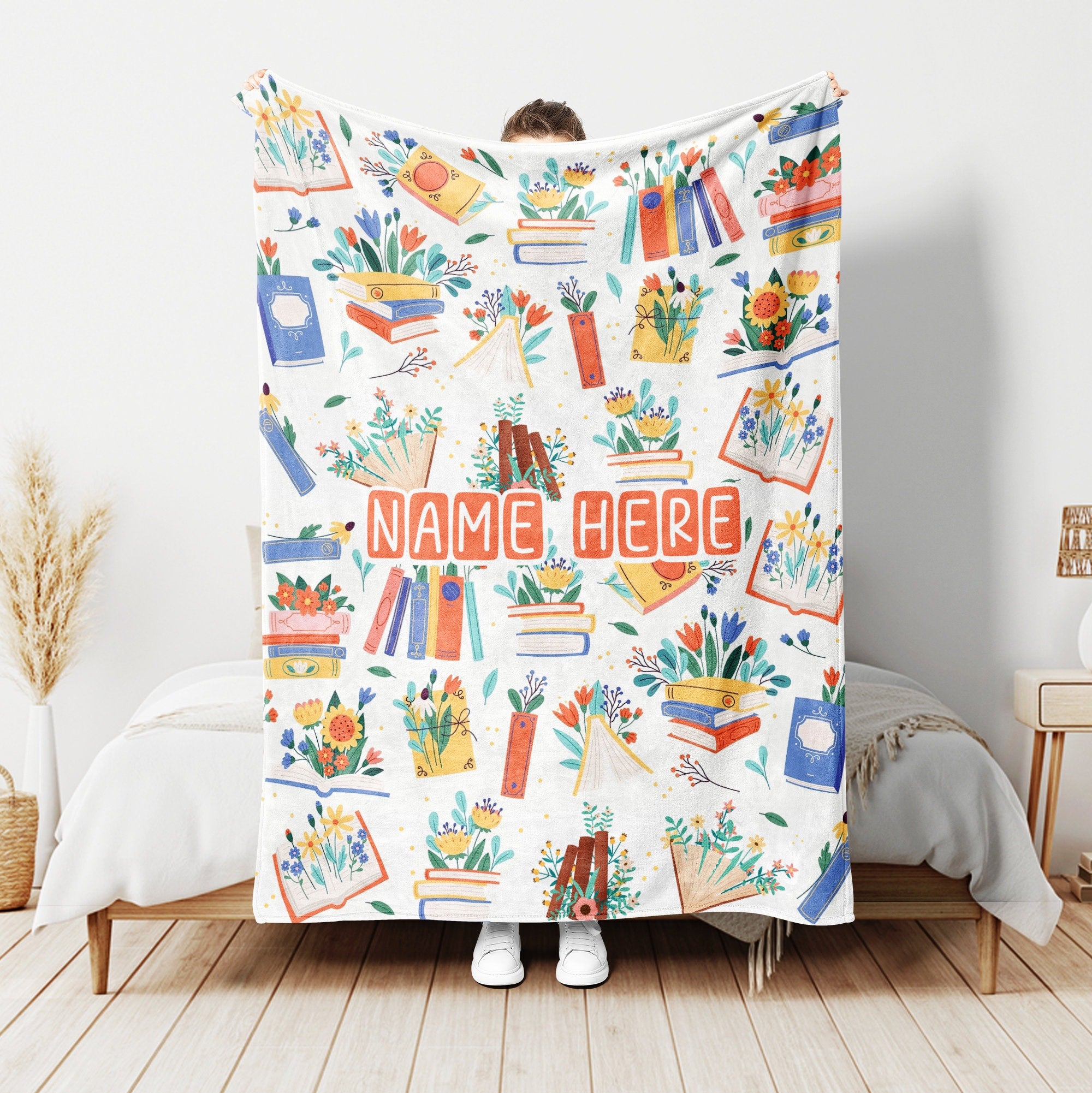 Petmytshirt Book Blanket Book And Flower Blanket Custom Name Gift For Reading Lover Bookworm Nerd