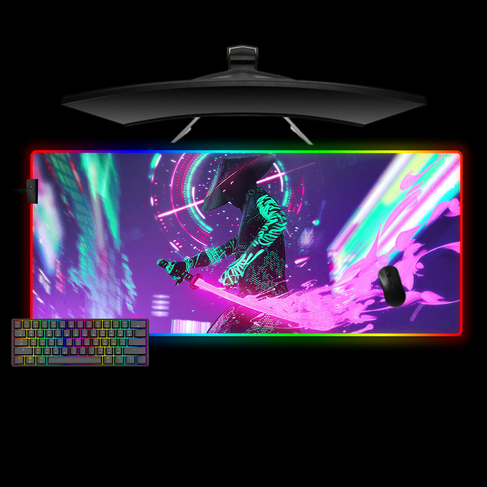 Allleftout Cyberpunk Neon Katana Design M-Xxl Size Rgb Gaming Mouse Pad, Computer Desk Mat