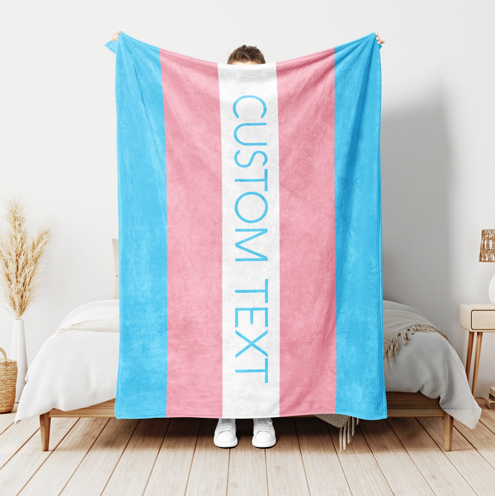 Petmytshirt LGBT Blanket Transgender Flag Blanket Custom Text Pride Gift for LGBTQ