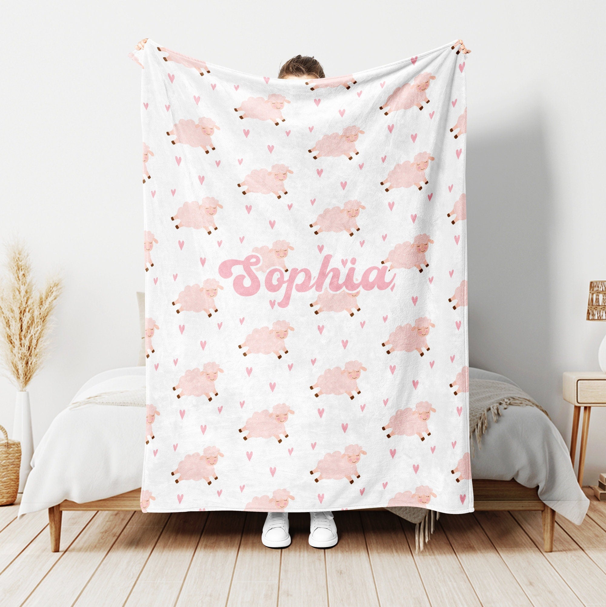 Petmytshirt Sheep Blanket Cute Sheep Blanket Custom Name Gift For Sheep Lover Girl Daughter