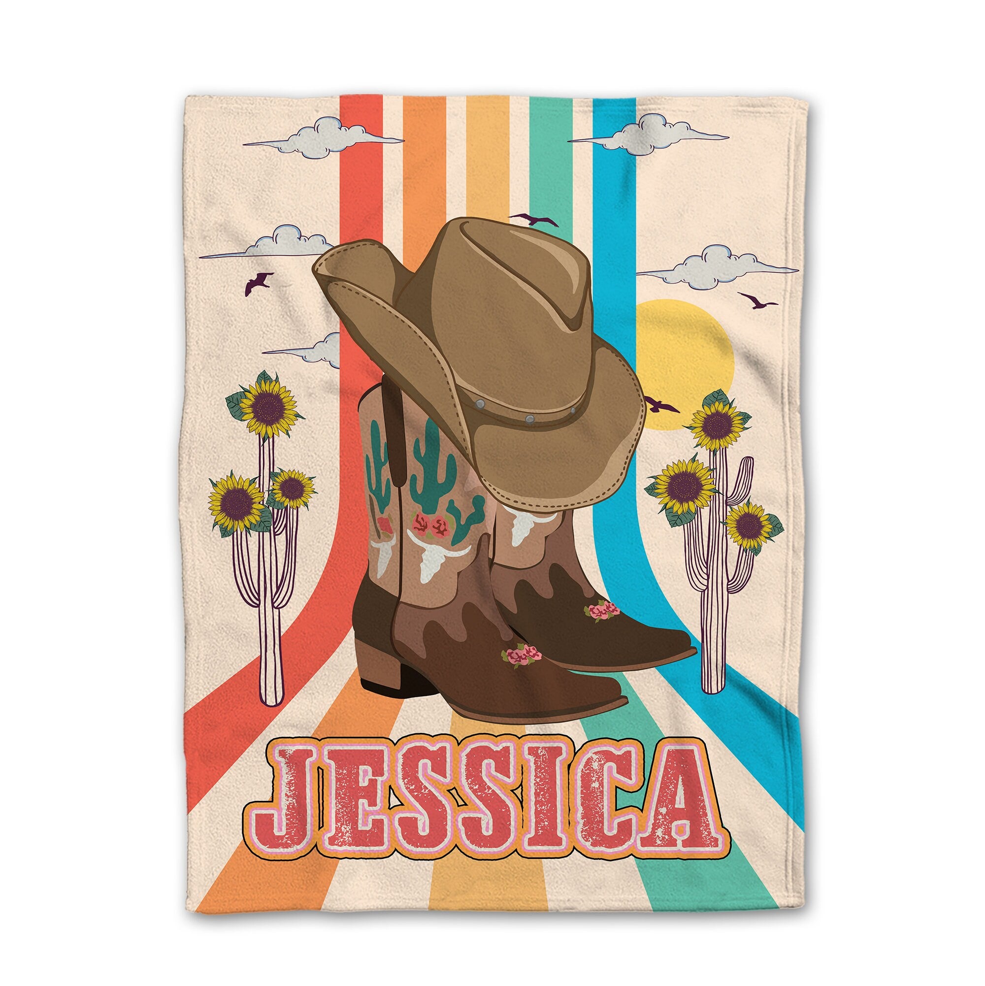 Petmytshirt Cowgirl Blanket Western Cowboy Boots Blanket Custom Name Gift For Cowgirl