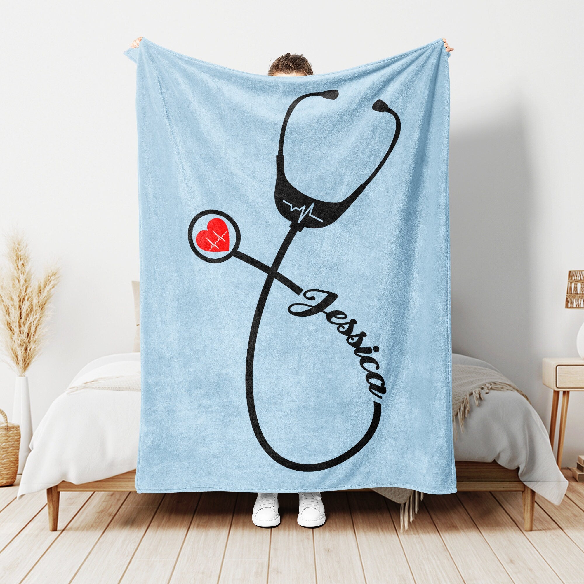 Petmytshirt Nurse Blanket Nurse Stethoscope Blanket Custom Name Soft Sherpa Fleece Throw Blankets Gift For Wife Girlfriend Daughter