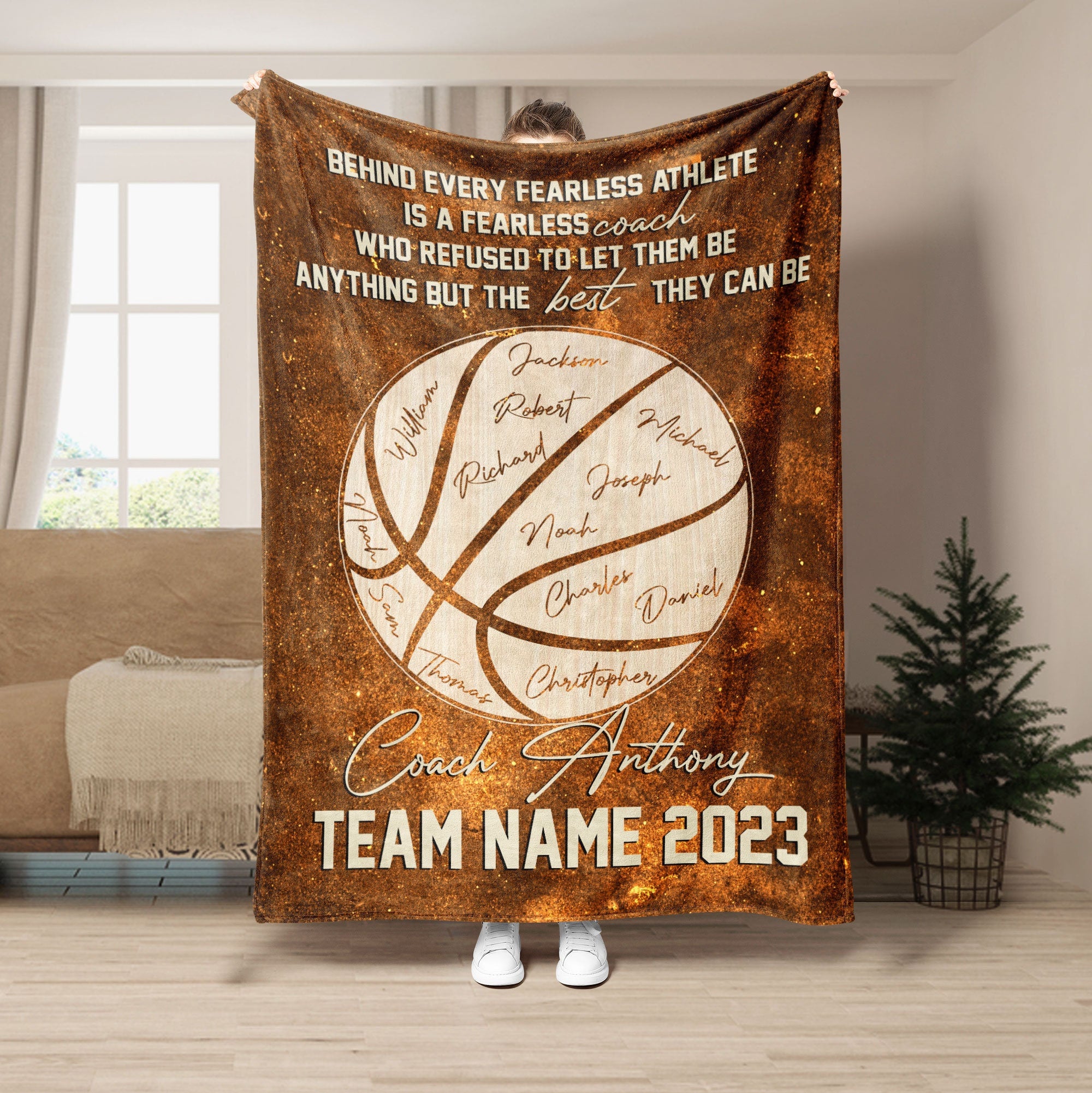 Petmytshirt Basketball Blanket Basketball Coach Blanket Custom Name Appreciation Gift for Coach
