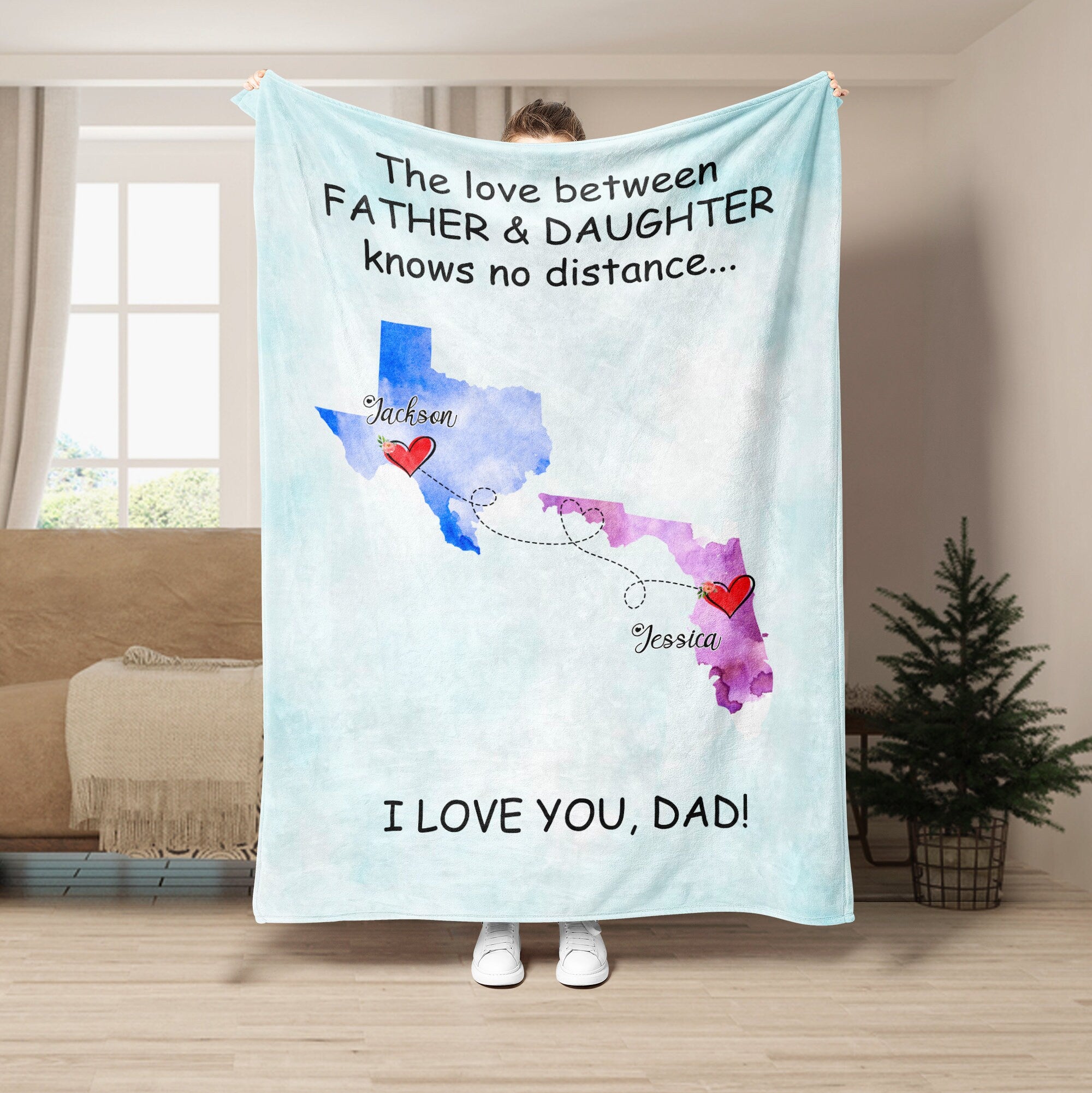 Petmytshirt Father And Daughter Long Distance State Blanket Custom States Soft Sherpa Fleece Throw Blankets