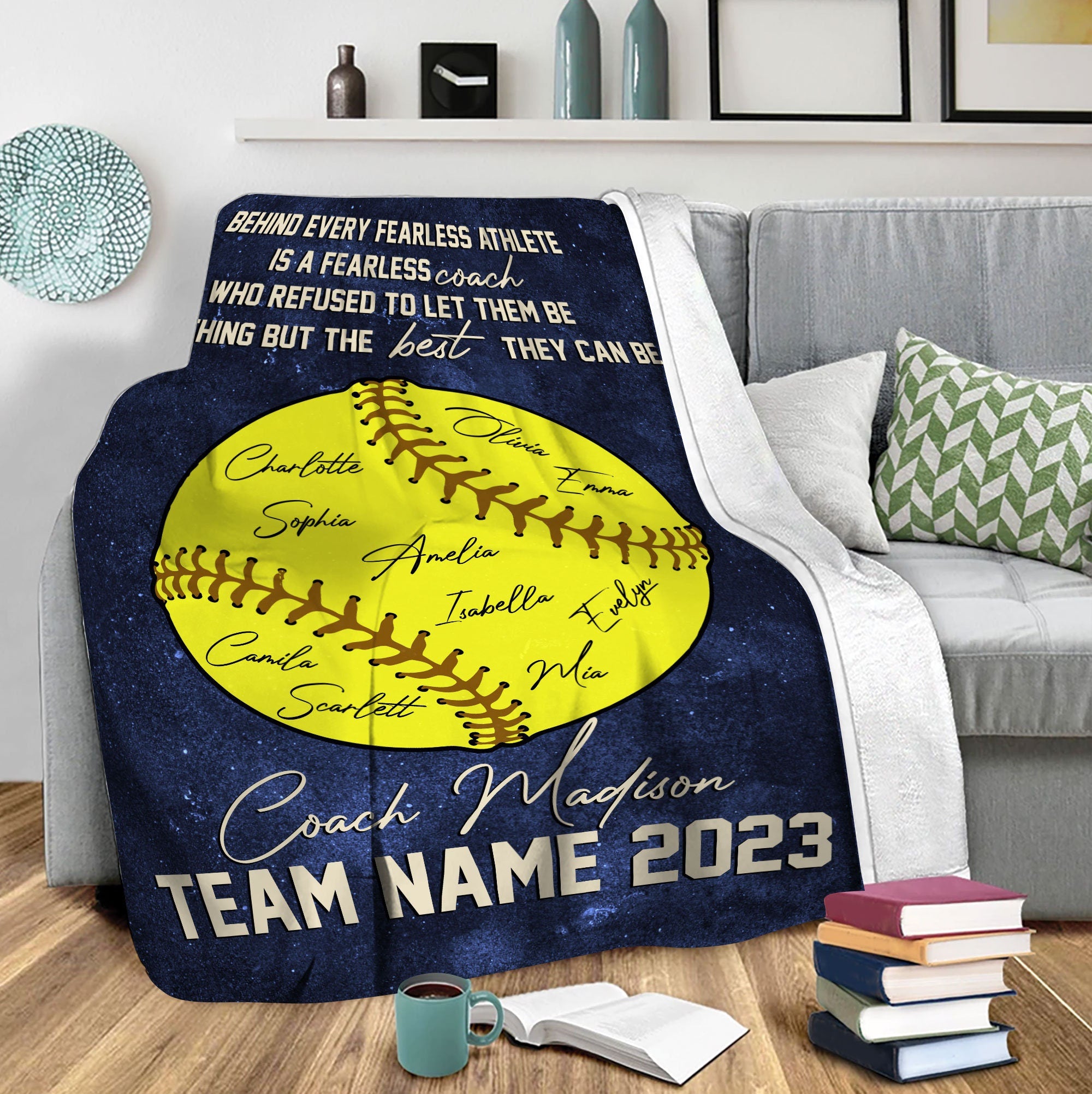 Petmytshirt Softball Blanket Softball Coach Blanket Custom Team Name Appreciation Gift for Coach