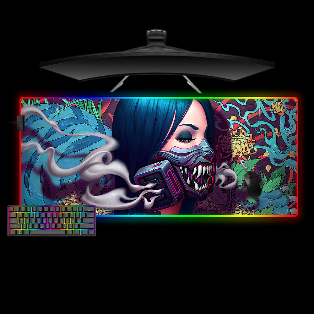 Allleftout Cyberpunk Masked Girl Design M-Xxl Size Rgb Gaming Mouse Pad, Computer Desk Mat