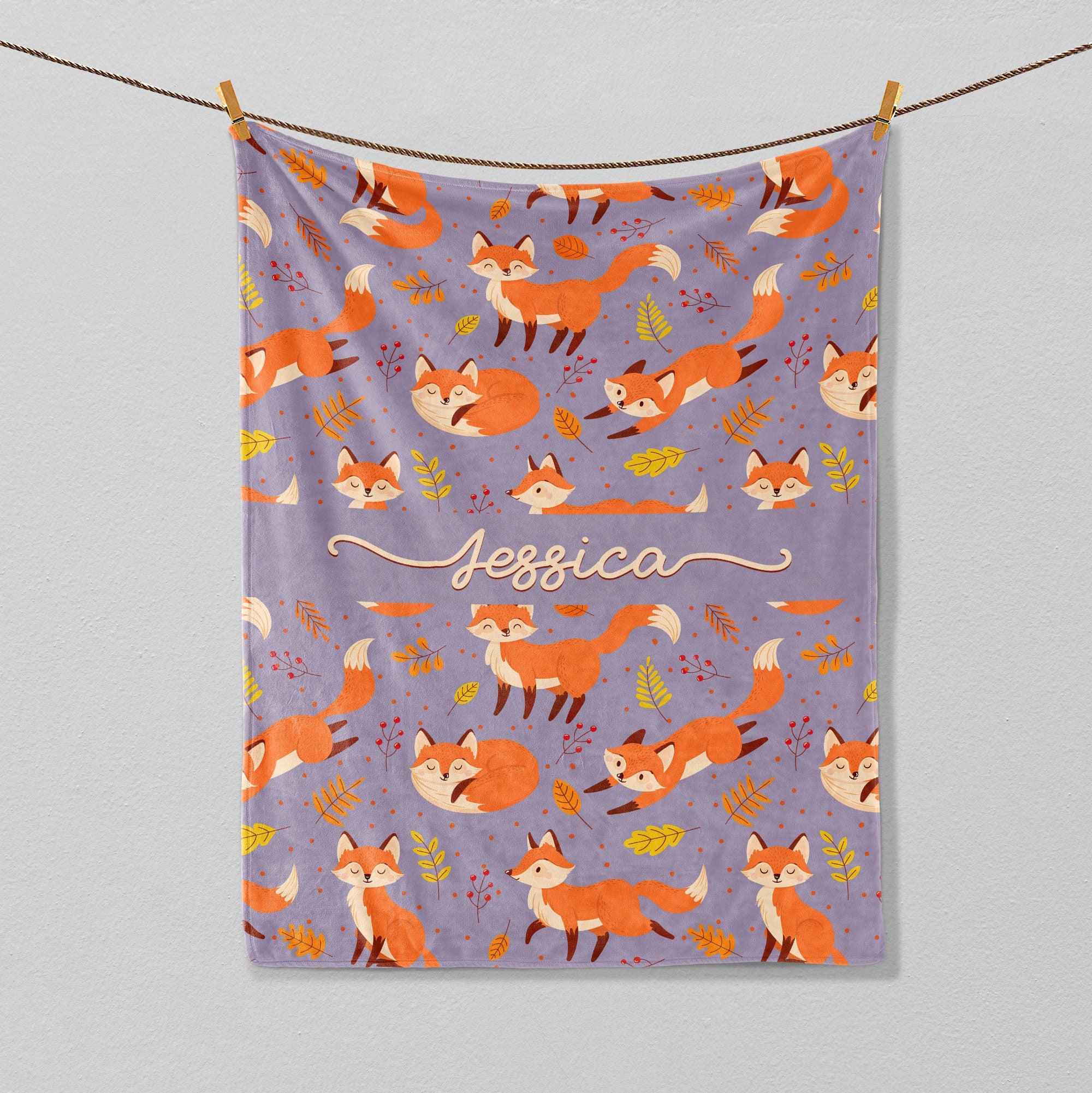Petmytshirt Fox Blanket Fox Autumn Blanket Custom Name Fall Gift for Fox Lover