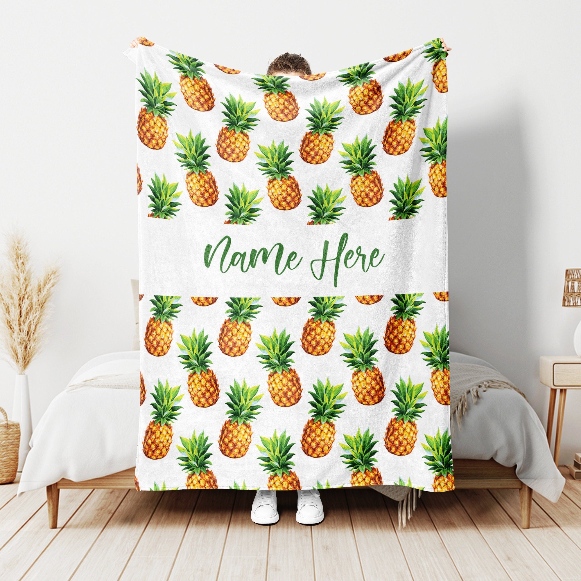 Petmytshirt Pineapple Blanket Summer Fruit Blanket Custom Name Gift For Mom Wife Daughter Girl