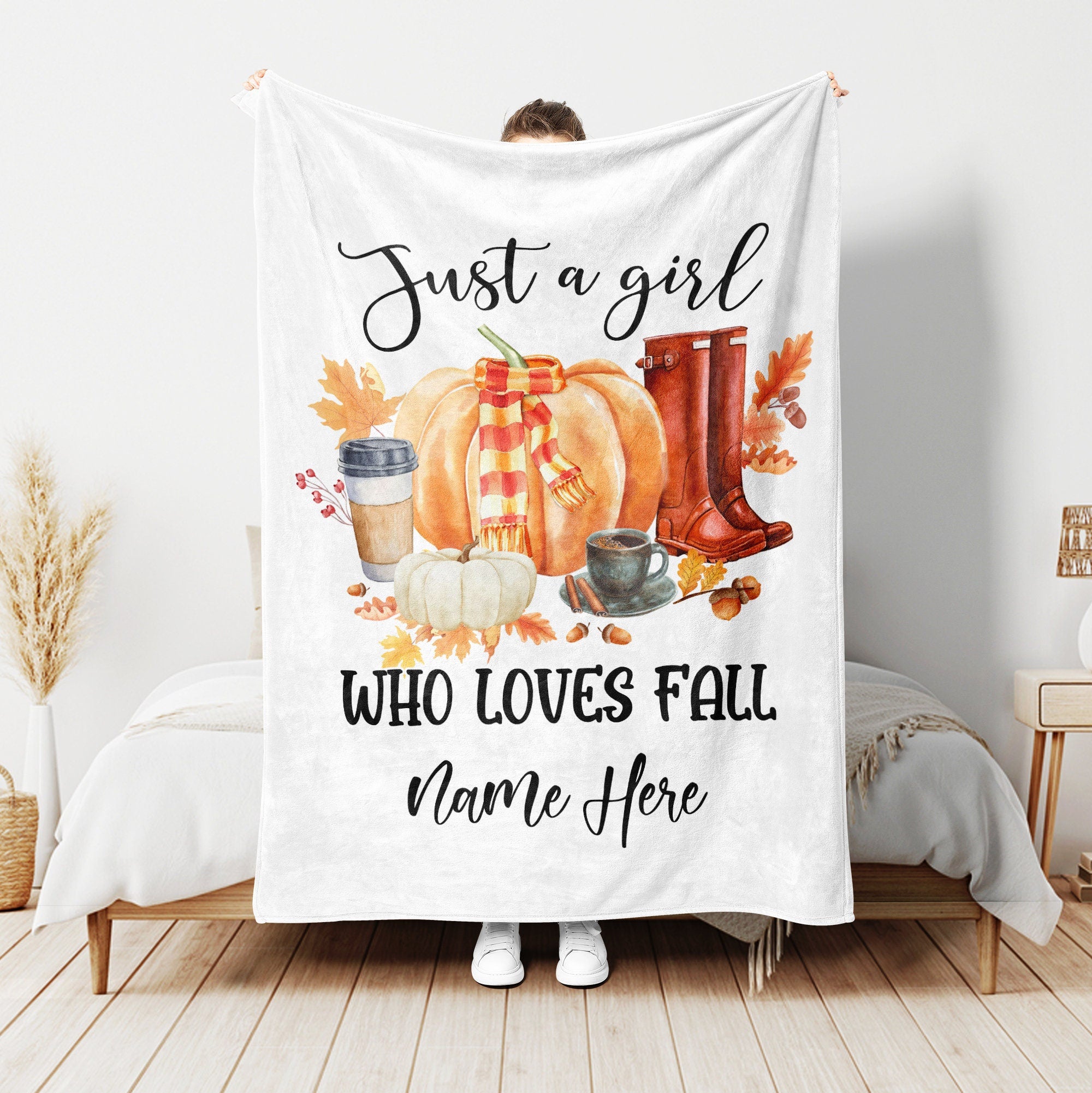 Petmytshirt Autumn Blanket Just A Girl Who Loves Fall Blanket Custom Name Autumn Gift Fall Gifts