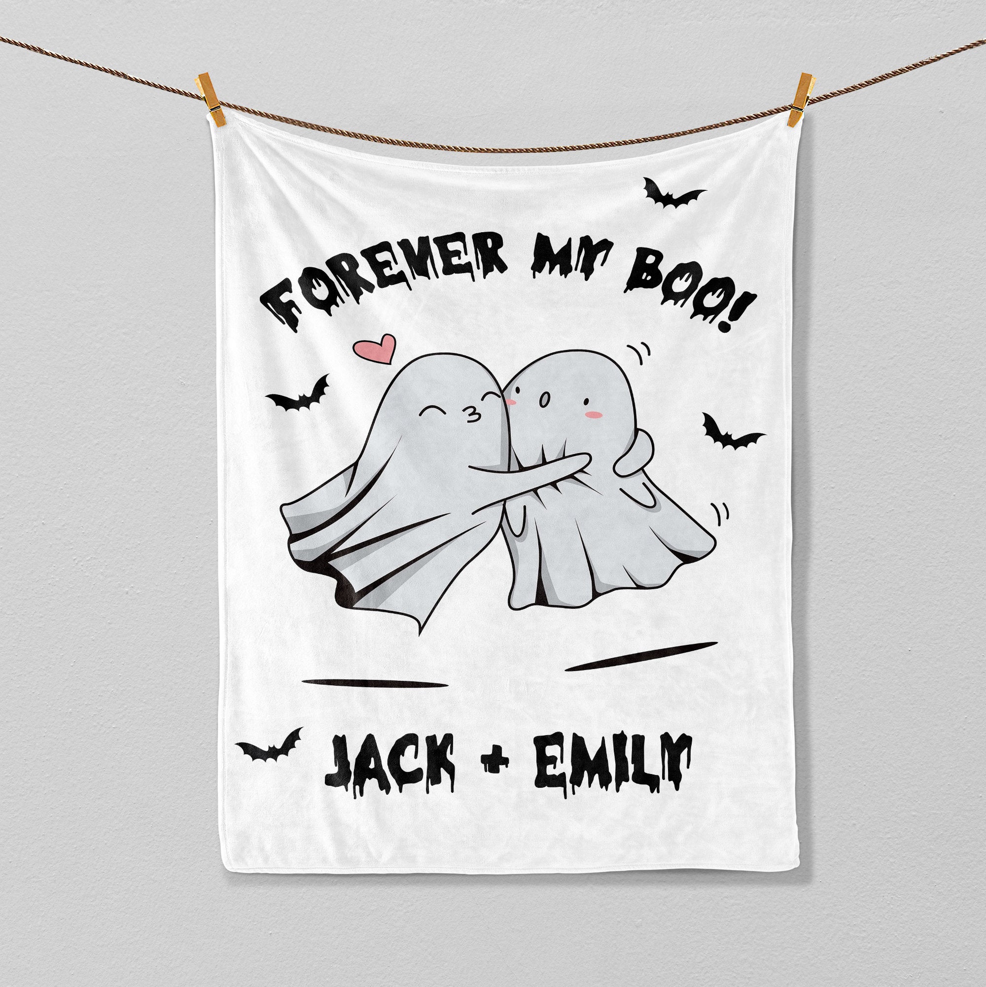 Petmytshirt Ghost Couple Blanket Forever My Boo Blanket Custom Name Soft Cozy Sherpa Fleece Throw Blanket Halloween Gift for Couple