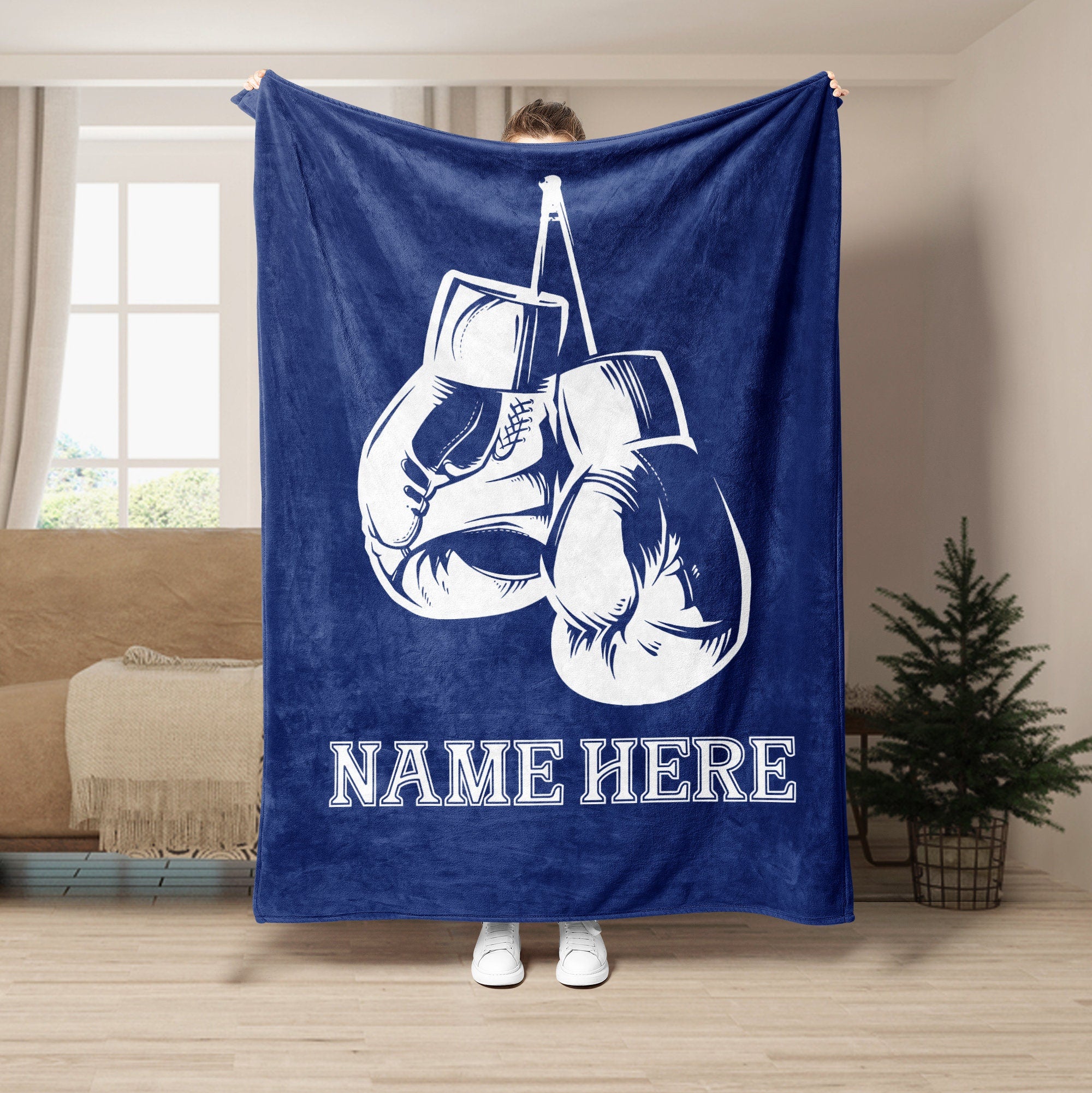 Petmytshirt Boxing Blanket Boxing Gloves Custom Gift for Boxer Dad Husband Boyfriend Son