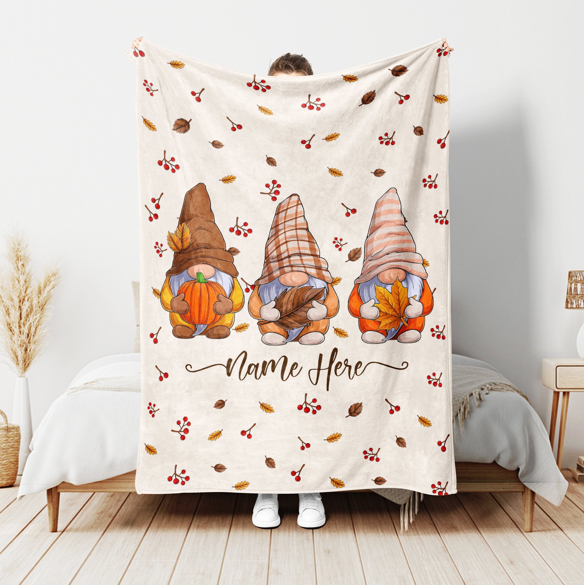 Petmytshirt Fall Gnomes Blanket Autumn Gnome Blanket Custom Name Thanksgiving Gift Fall Gifts