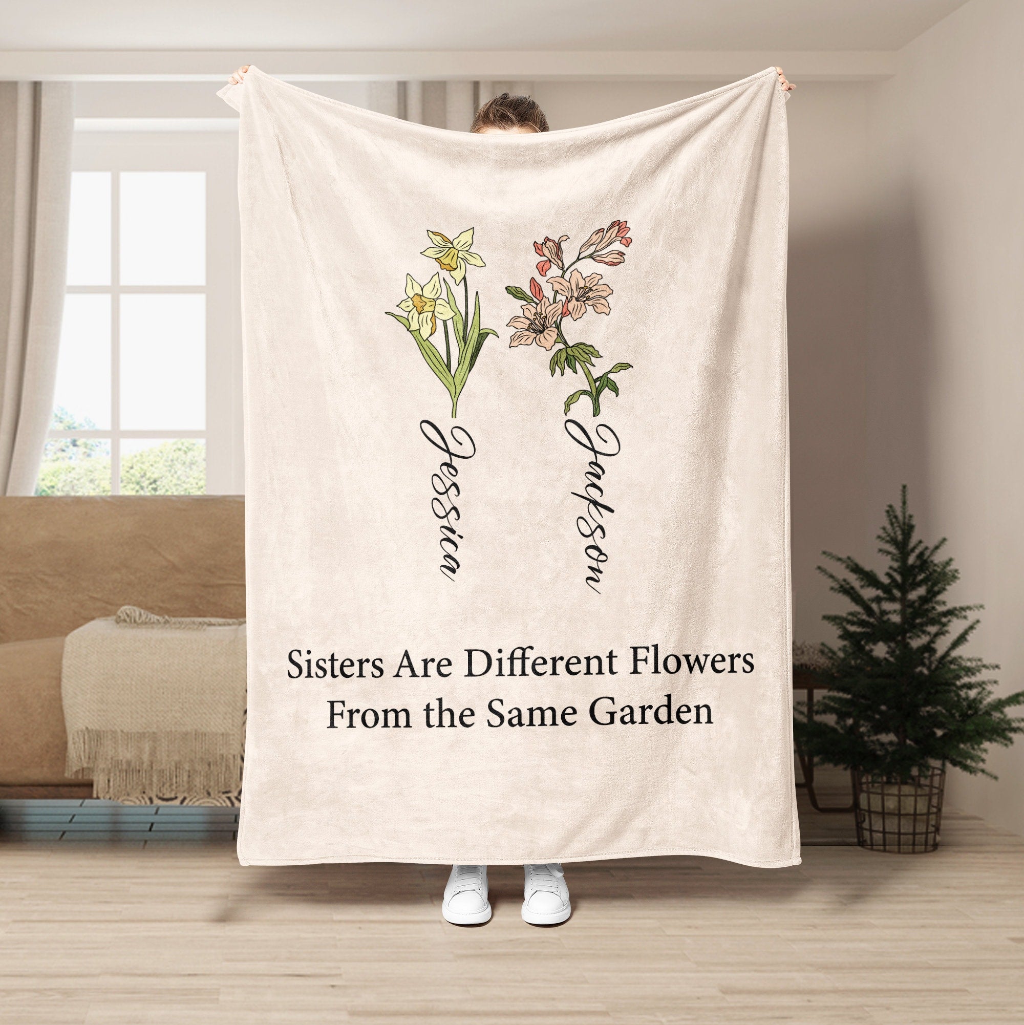 Petmytshirt Sisters From the Same Garden Blanket Custom Birth Month Flower Gift for Sister Bestie