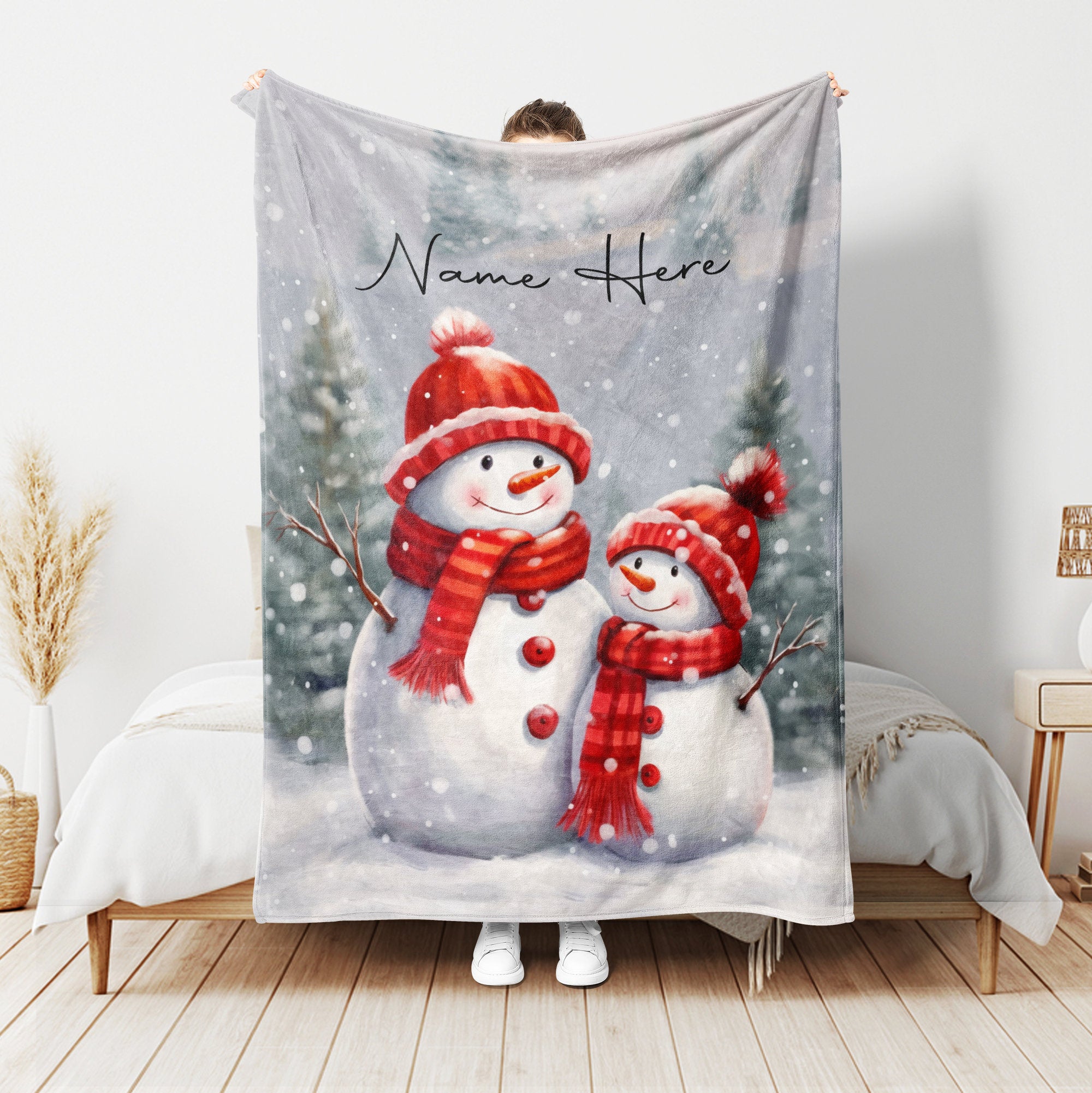 Petmytshirt Snowman Blanket Christmas Holiday Blanket Custom Soft Cozy Sherpa Fleece Throw Blanket Christmas Gift for Daughter Son Kid