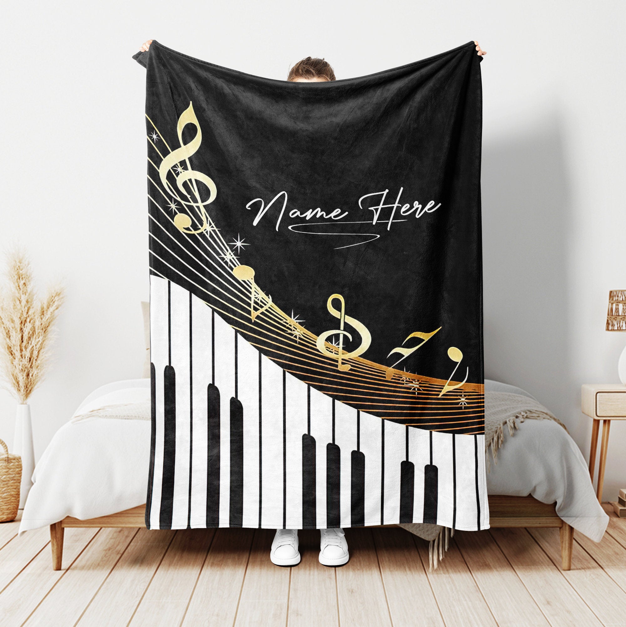 Petmytshirt Piano Blanket Music Blanket Custom Name Gift for Piano Lover