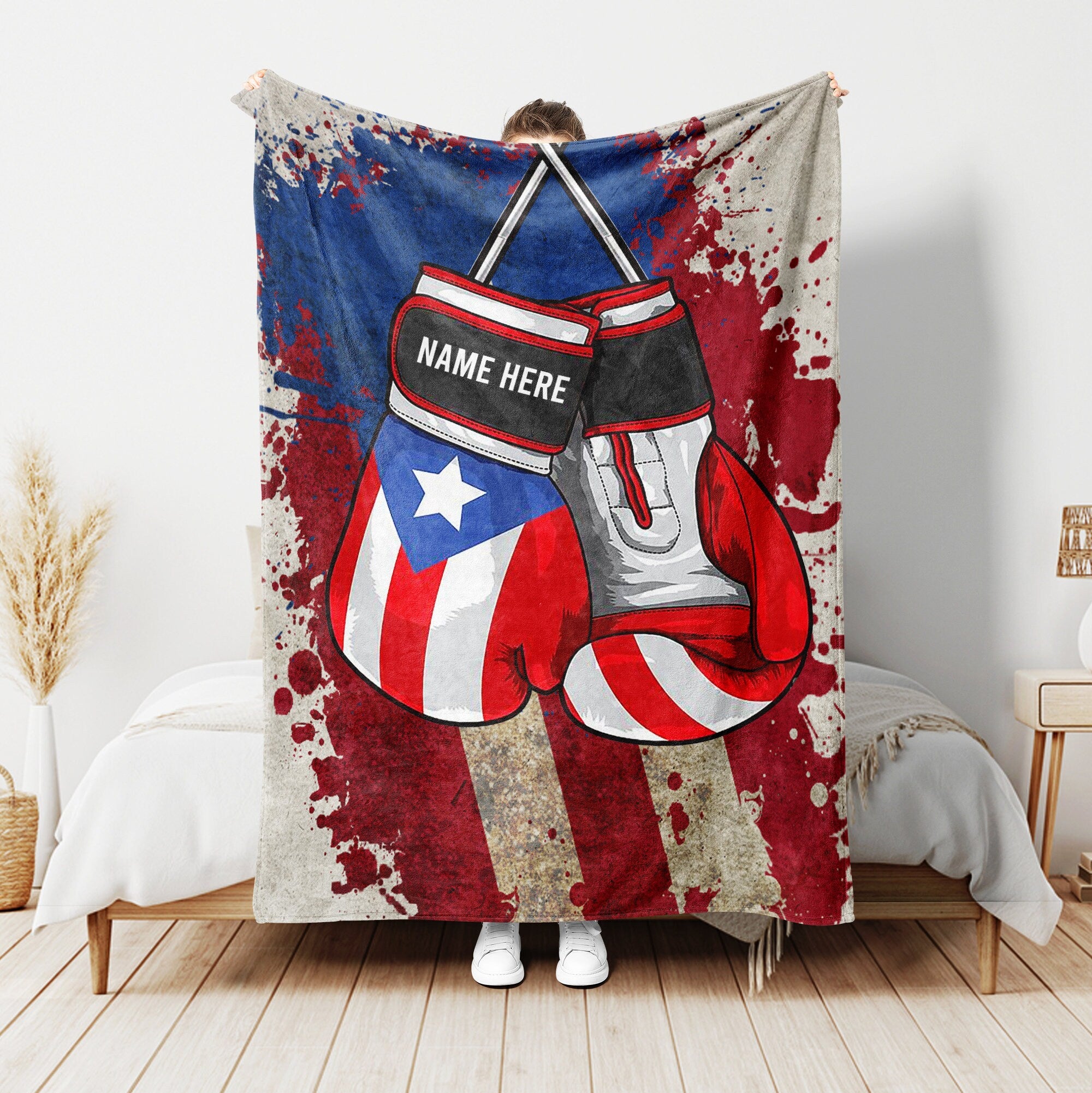 Petmytshirt Puerto Rico Blanket Boxing Gloves Blanket Custom Soft Sherpa Fleece Throw Blankets Gift For Dad Husband Boyfriend Son