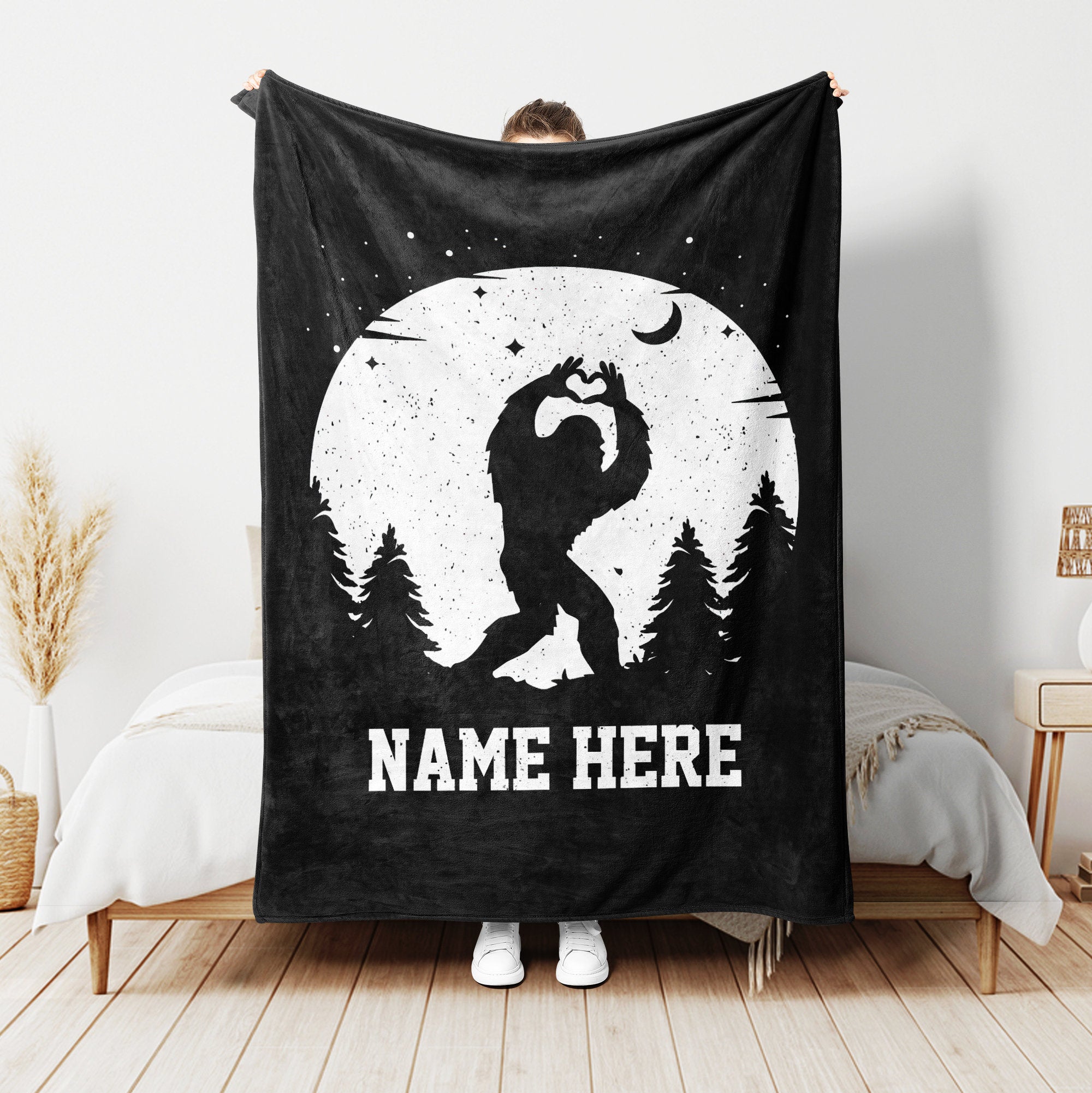 Petmytshirt Bigfoot Blanket Bigfoot And Moon Blanket Custom Name Funny Unique Gift